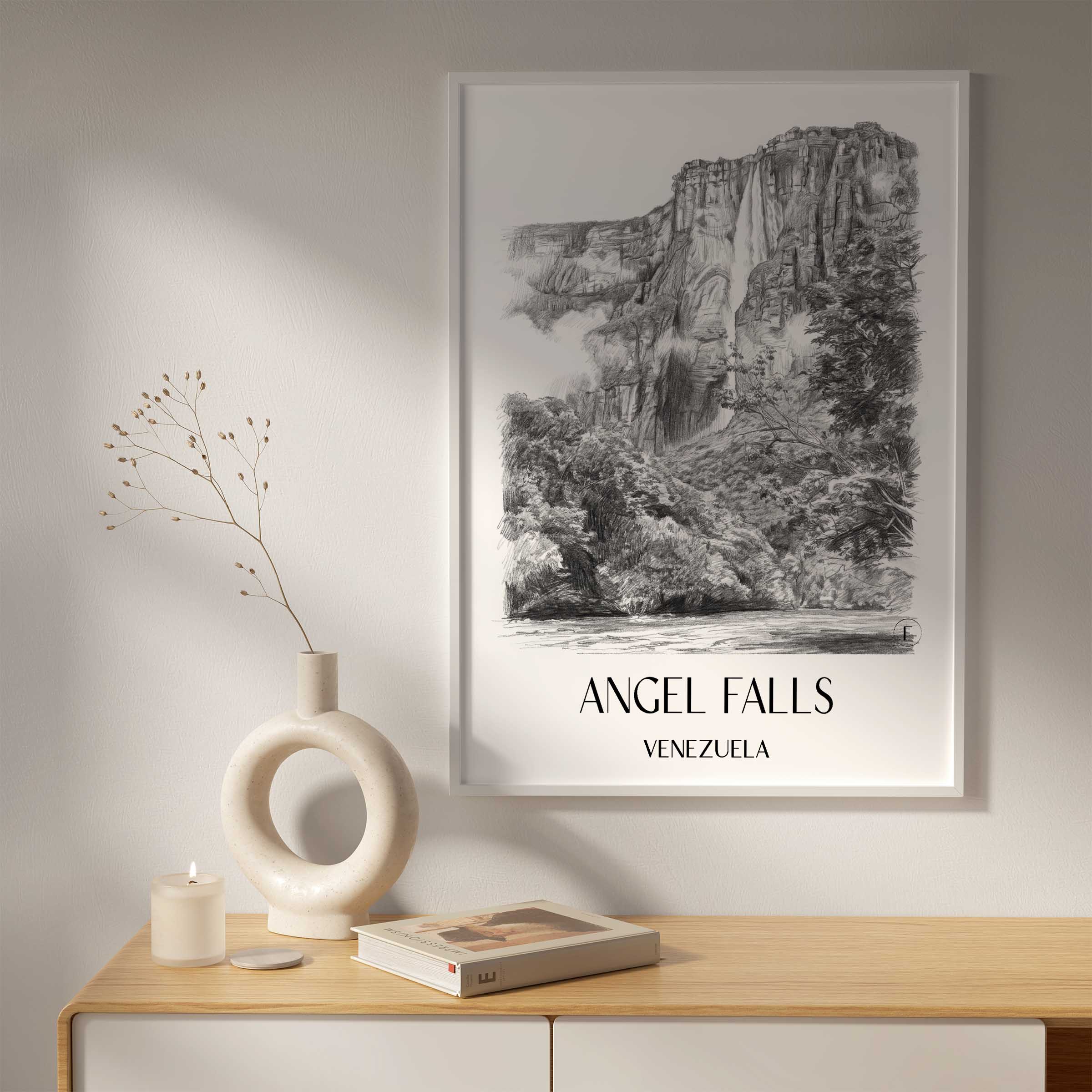 angel-falls-venezuela-poster-bleistift-zeichnung-drawing