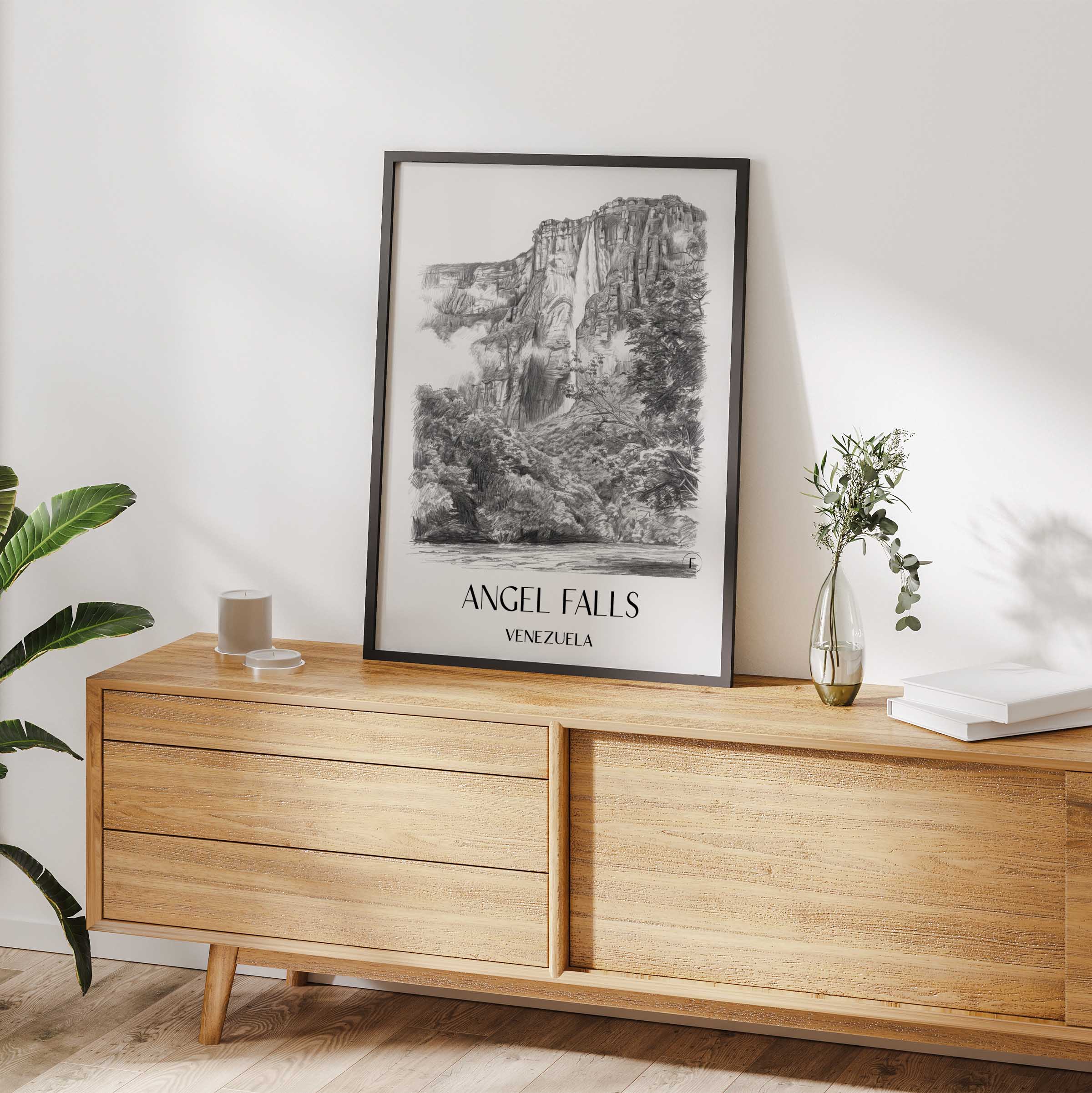 angel-falls-venezuela-poster-bleistift-zeichnung-drawing
