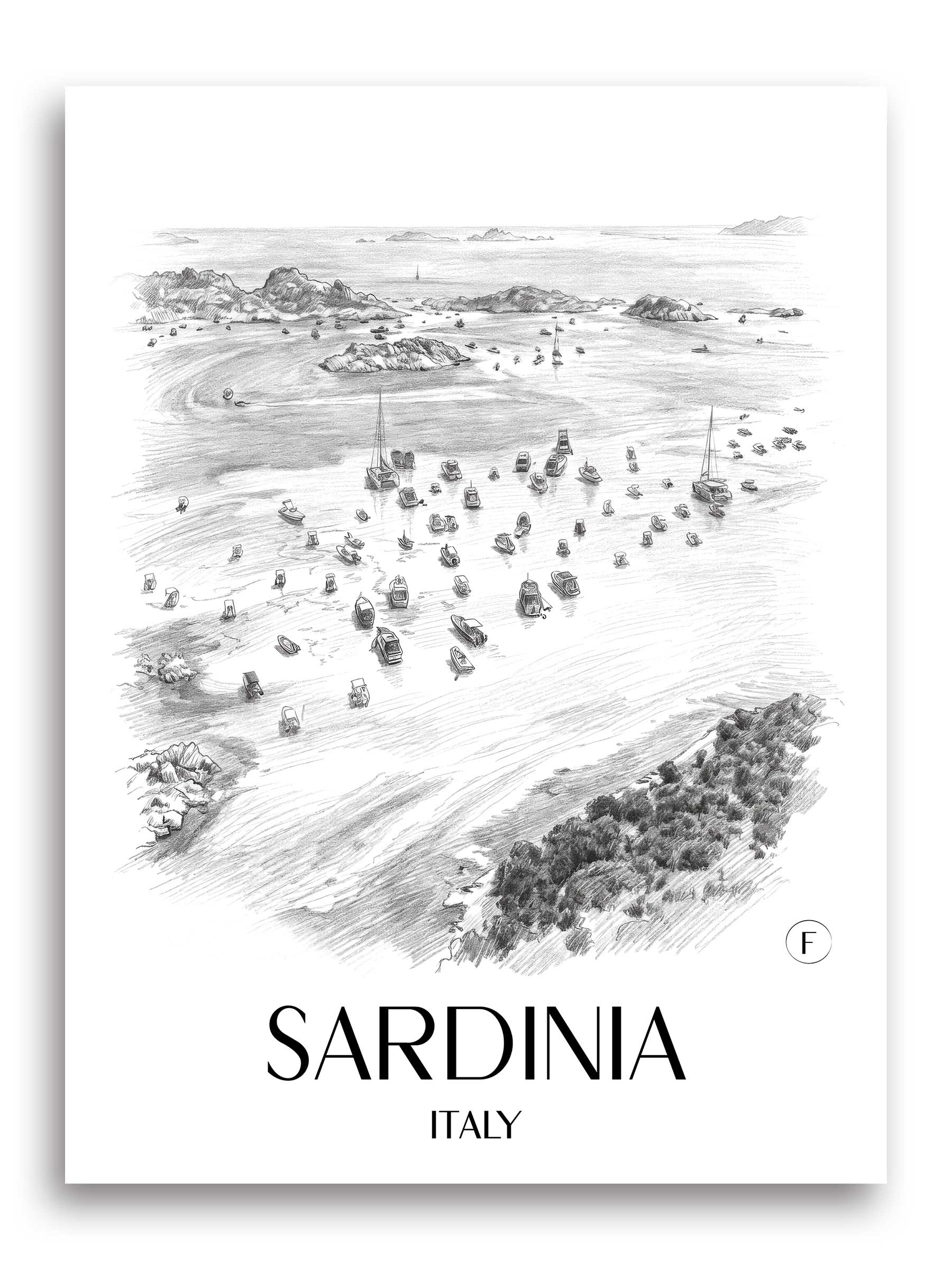 Sardinien Poster - - Italien Kunstdruck - Zeichnung von A4 bis A1