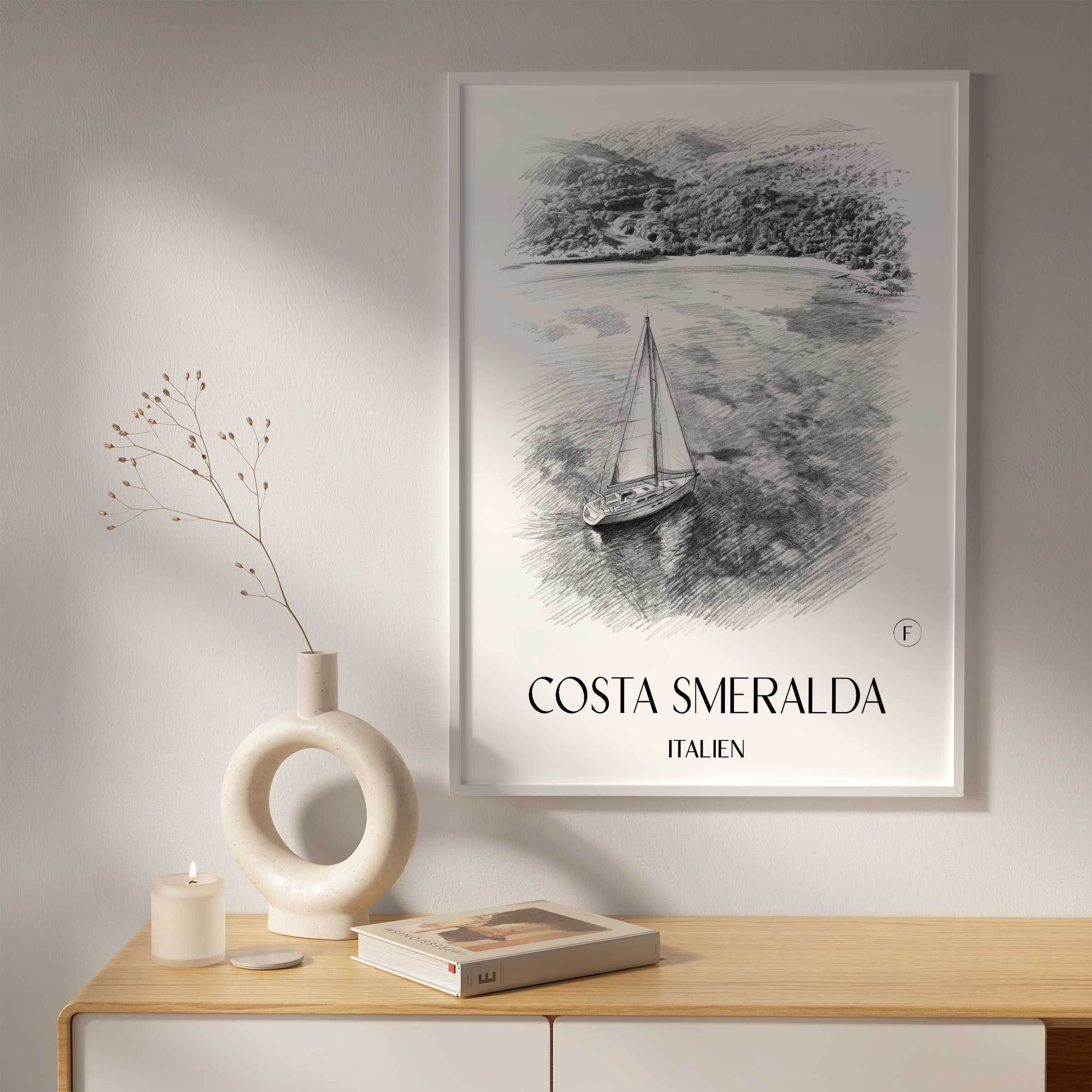 costa-smeralda-italien-poster-bleistift-zeichnung-drawing