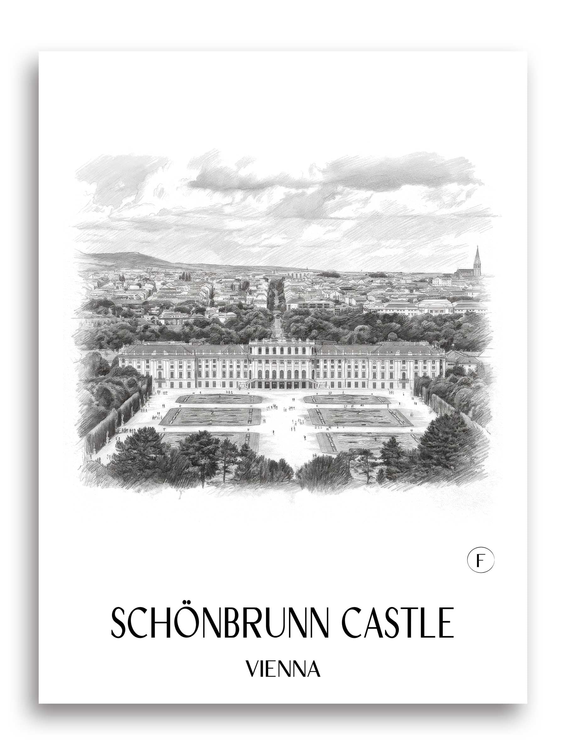 Schloss Schönbrunn Poster - Wien - Österreich Kunstdruck - Zeichnung von A4 bis A1