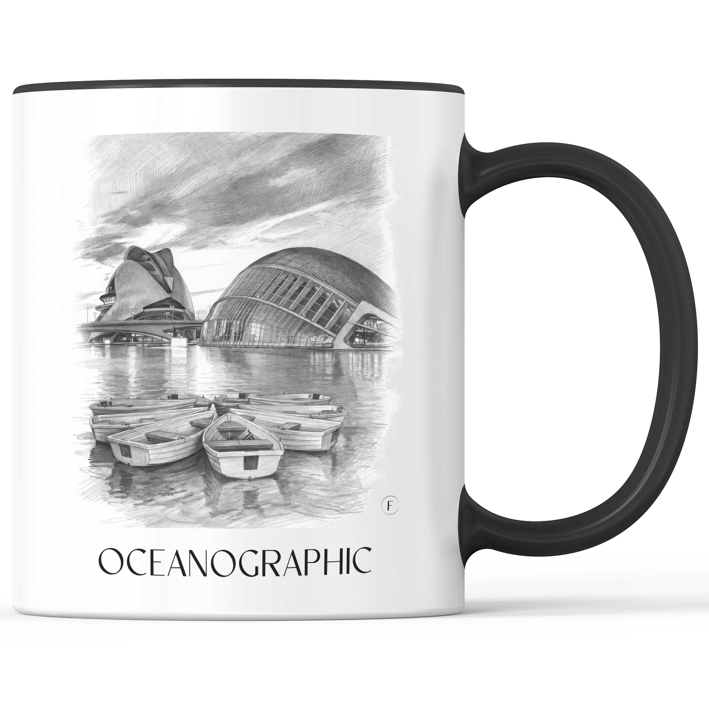 Oceanogràfic (Valencia) Kaffeebecher - Valencia - Spanien Becher - Kaffeetasse im Zeichnung Stil