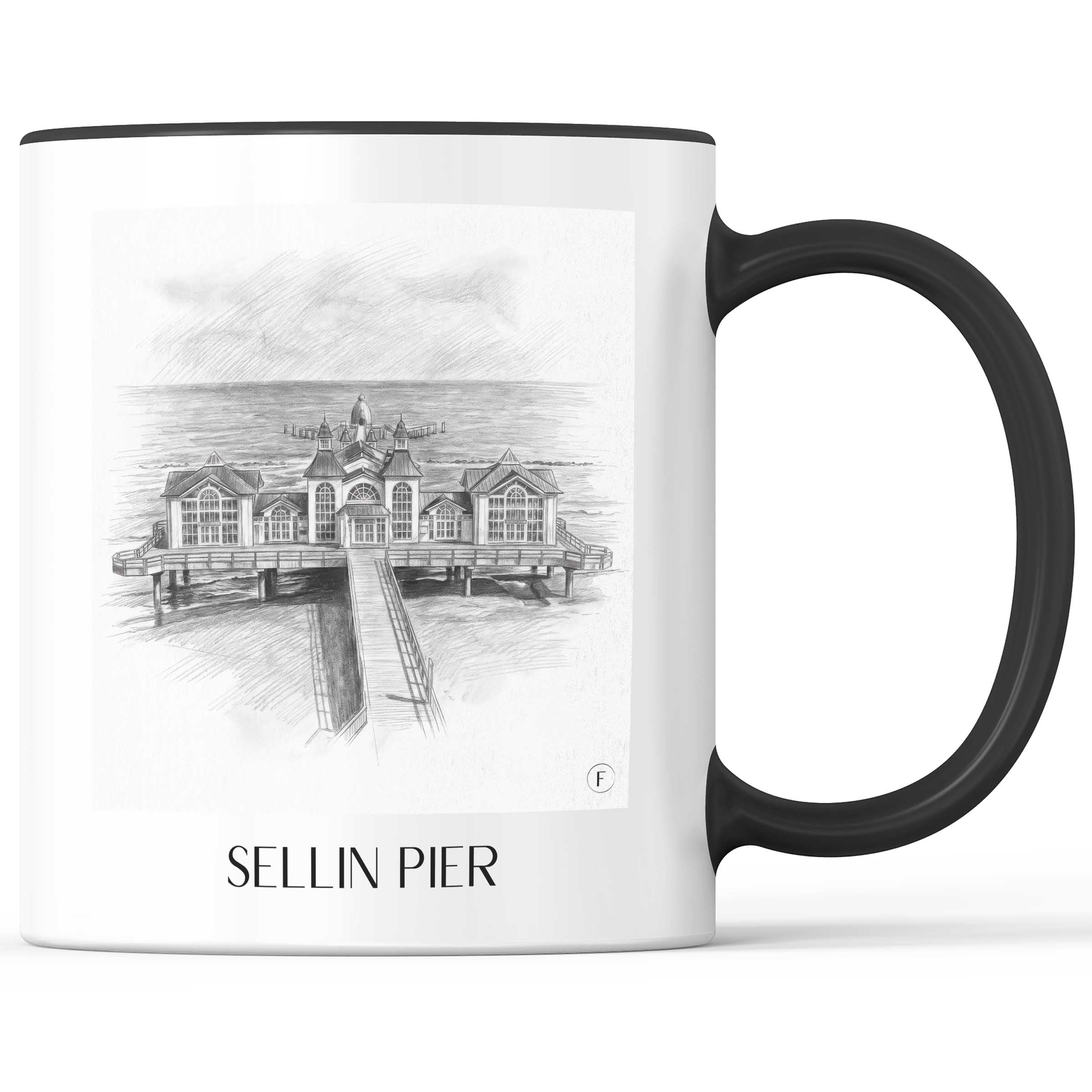 Seebrücke Sellin Kaffeebecher - Rügen - Deutschland Becher - Kaffeetasse im Zeichnung Stil
