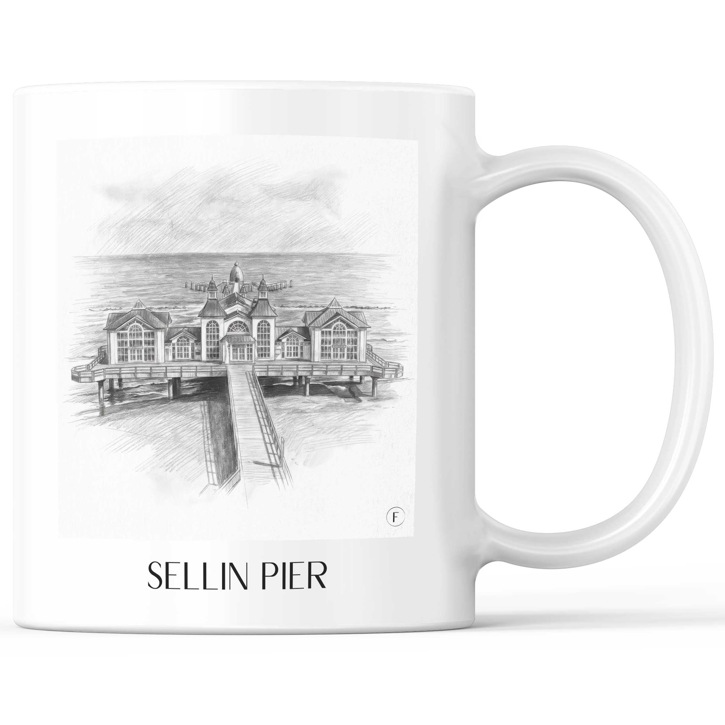 Seebrücke Sellin Kaffeebecher - Rügen - Deutschland Becher - Kaffeetasse im Zeichnung Stil