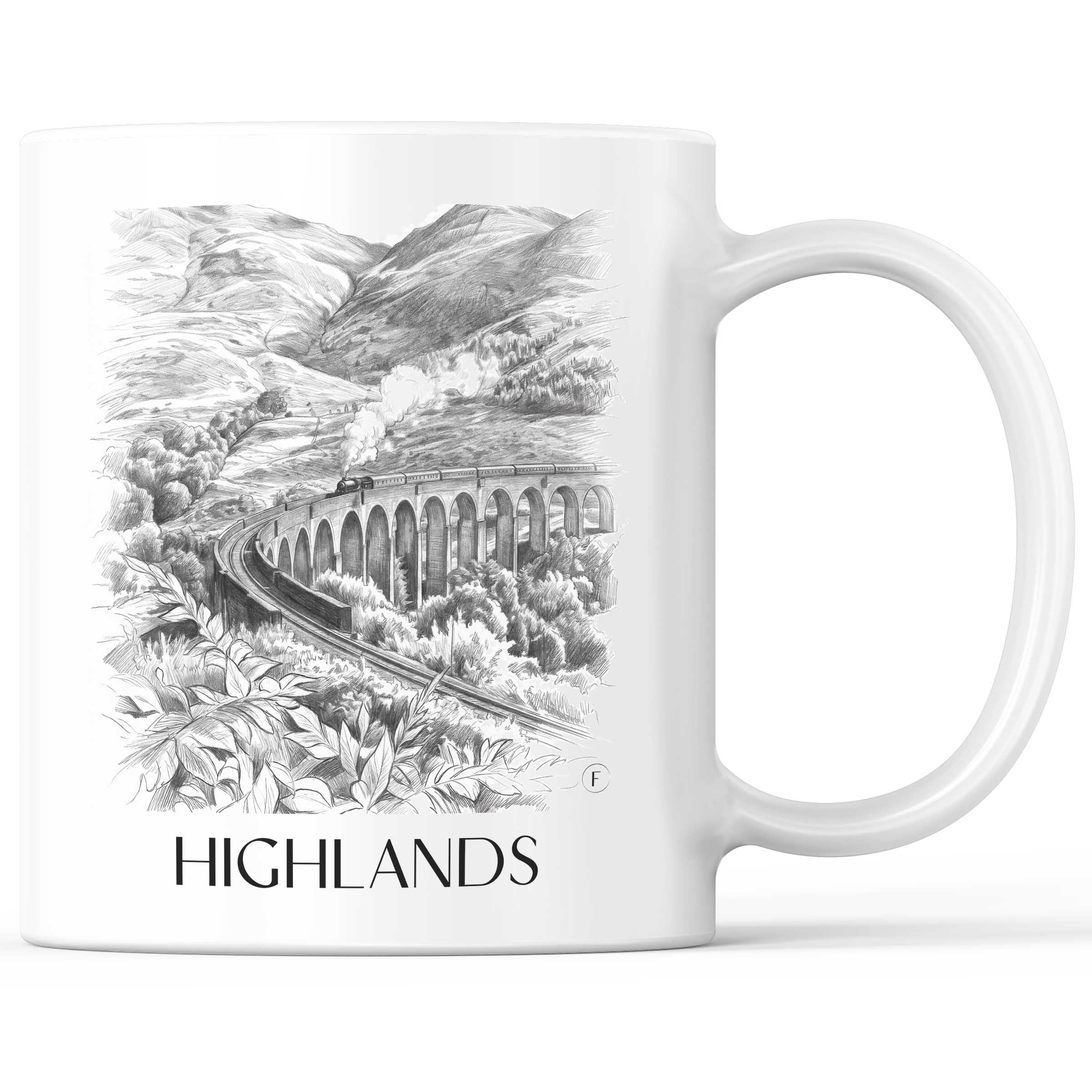 Highlands Kaffeebecher - Schottland - Schottland Becher - Kaffeetasse im Zeichnung Stil