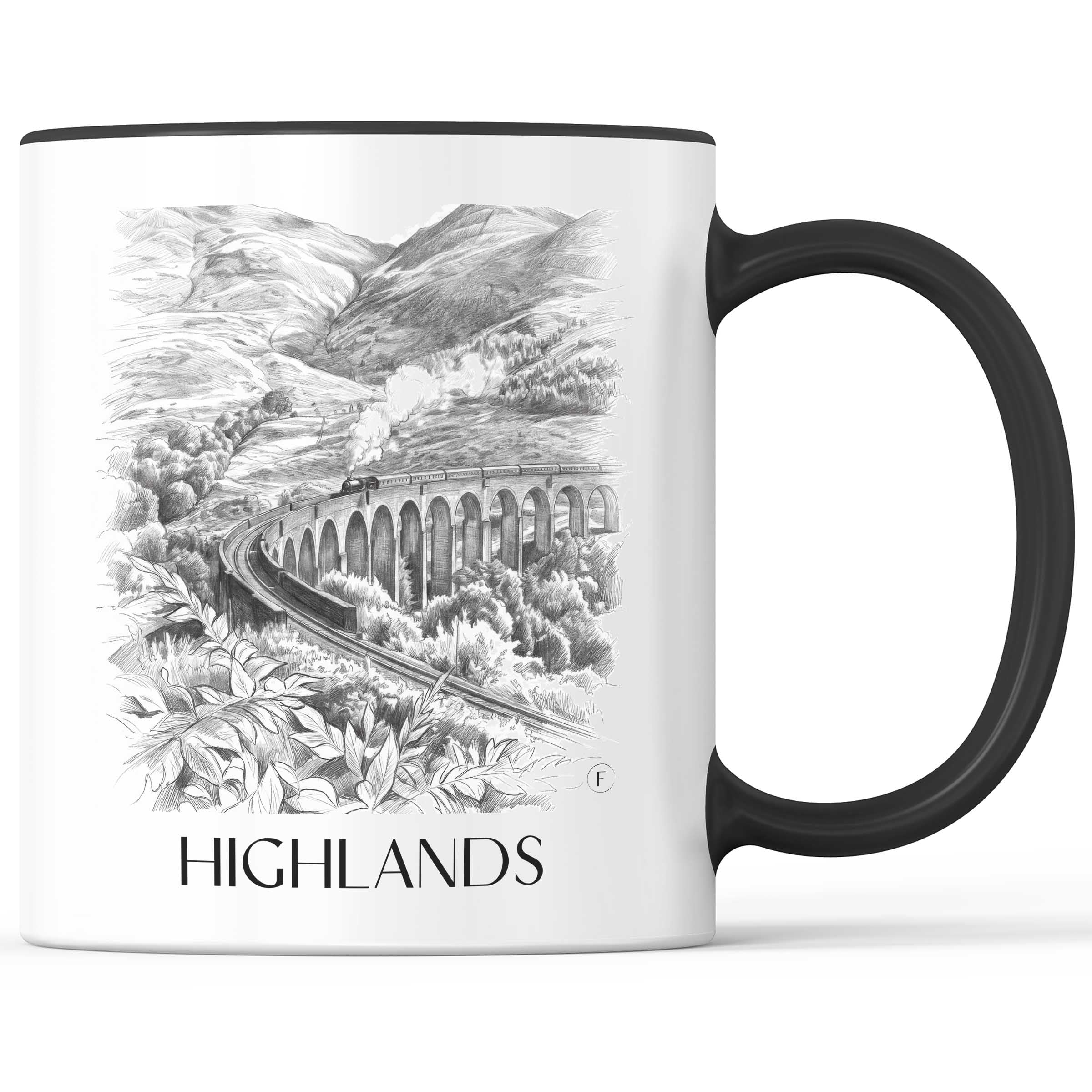 Highlands Kaffeebecher - Schottland - Schottland Becher - Kaffeetasse im Zeichnung Stil