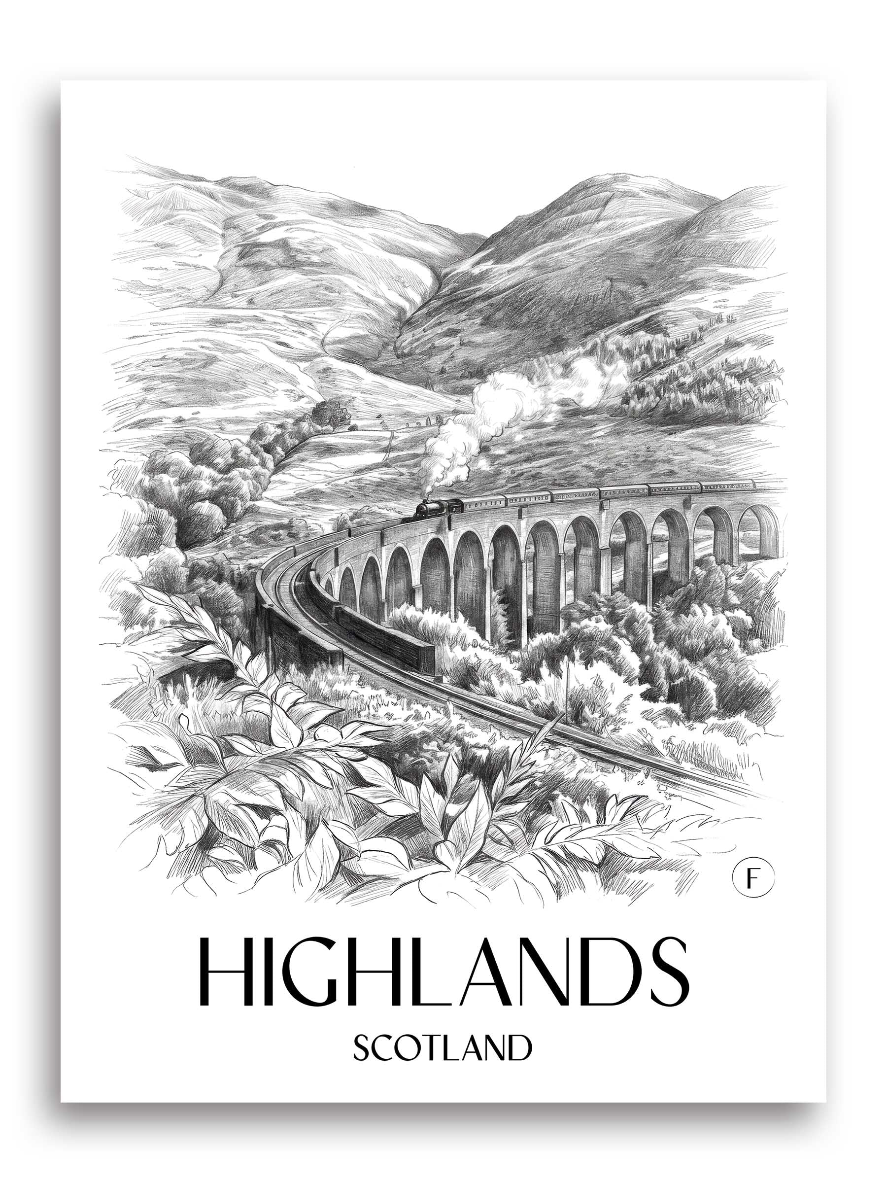 Highlands Poster - Schottland - Schottland Kunstdruck - Zeichnung von A4 bis A1