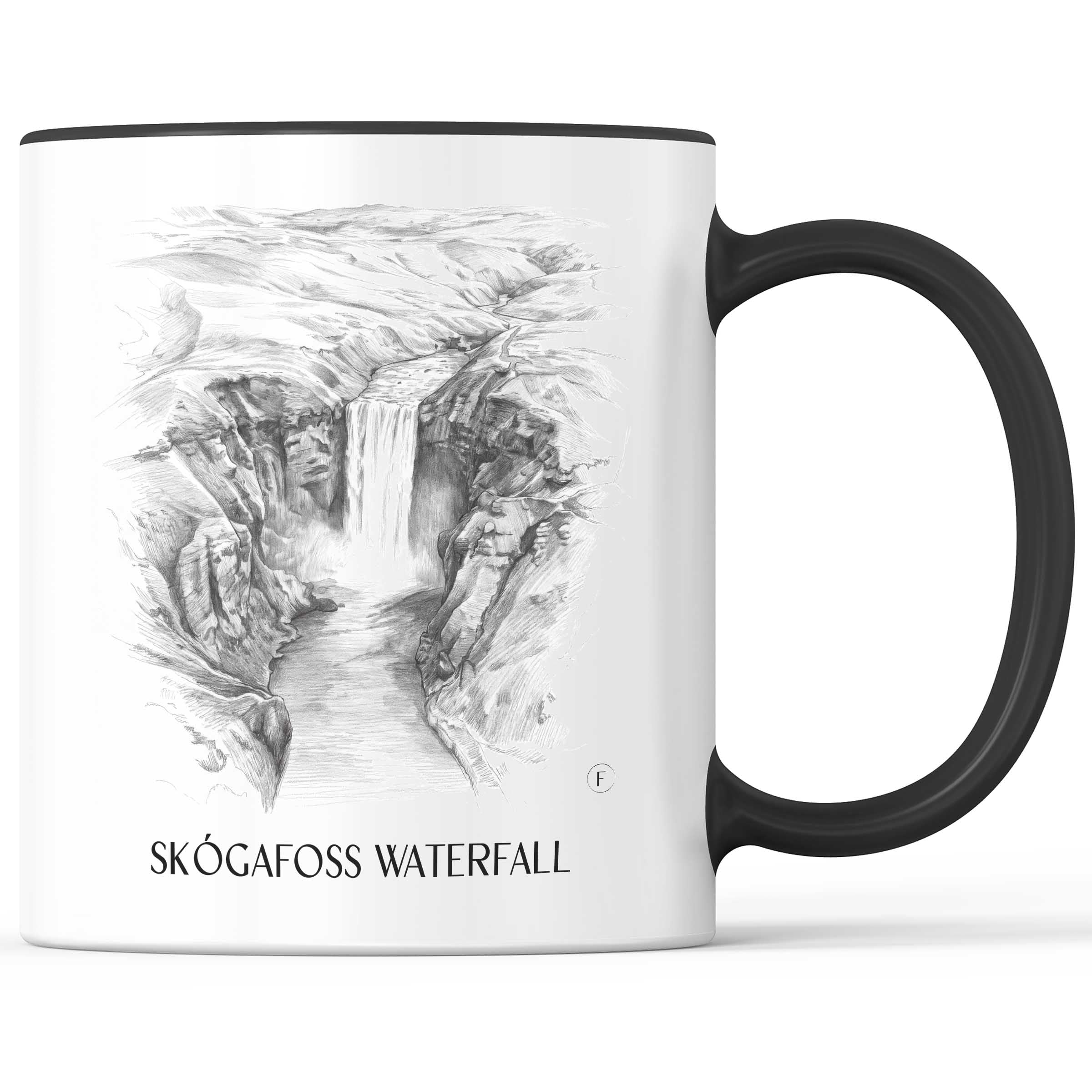 Skógafoss Wasserfall Kaffeebecher - Island - Island Becher - Kaffeetasse im Zeichnung Stil