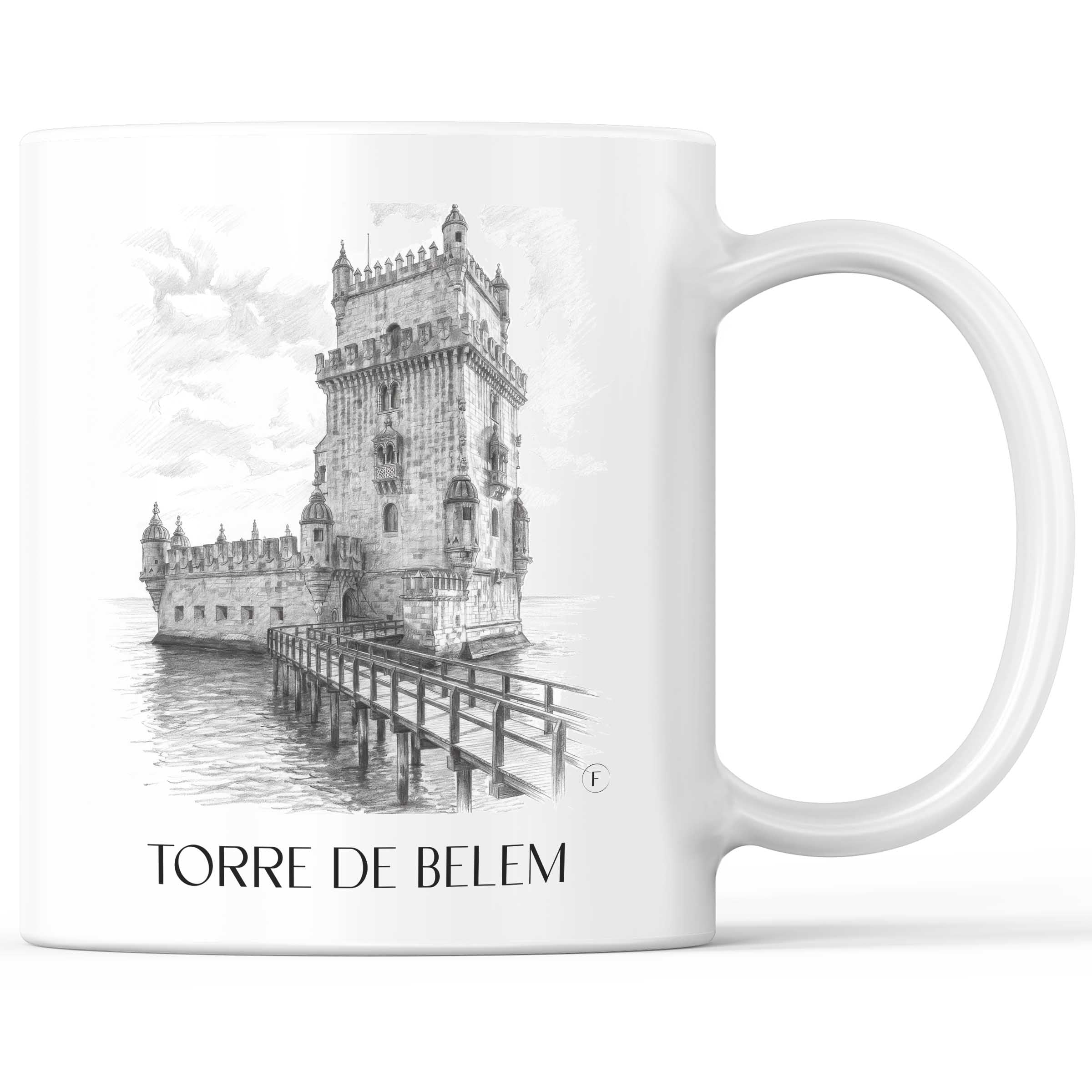 Torre de Belem Kaffeebecher - Lissabon - Portugal Becher - Kaffeetasse im Zeichnung Stil