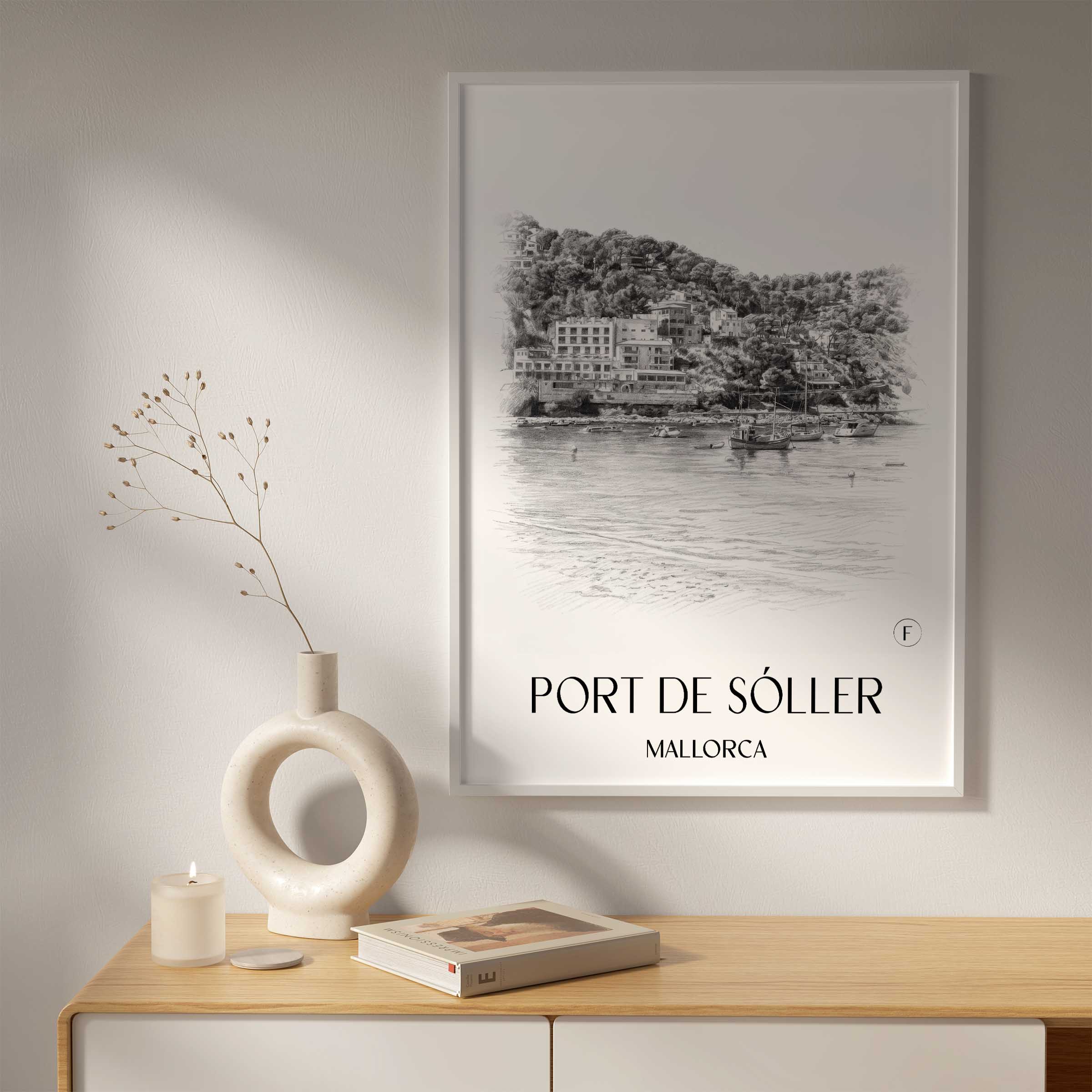 port-de-sóller-mallorca-spanien-poster-bleistift-zeichnung-drawing