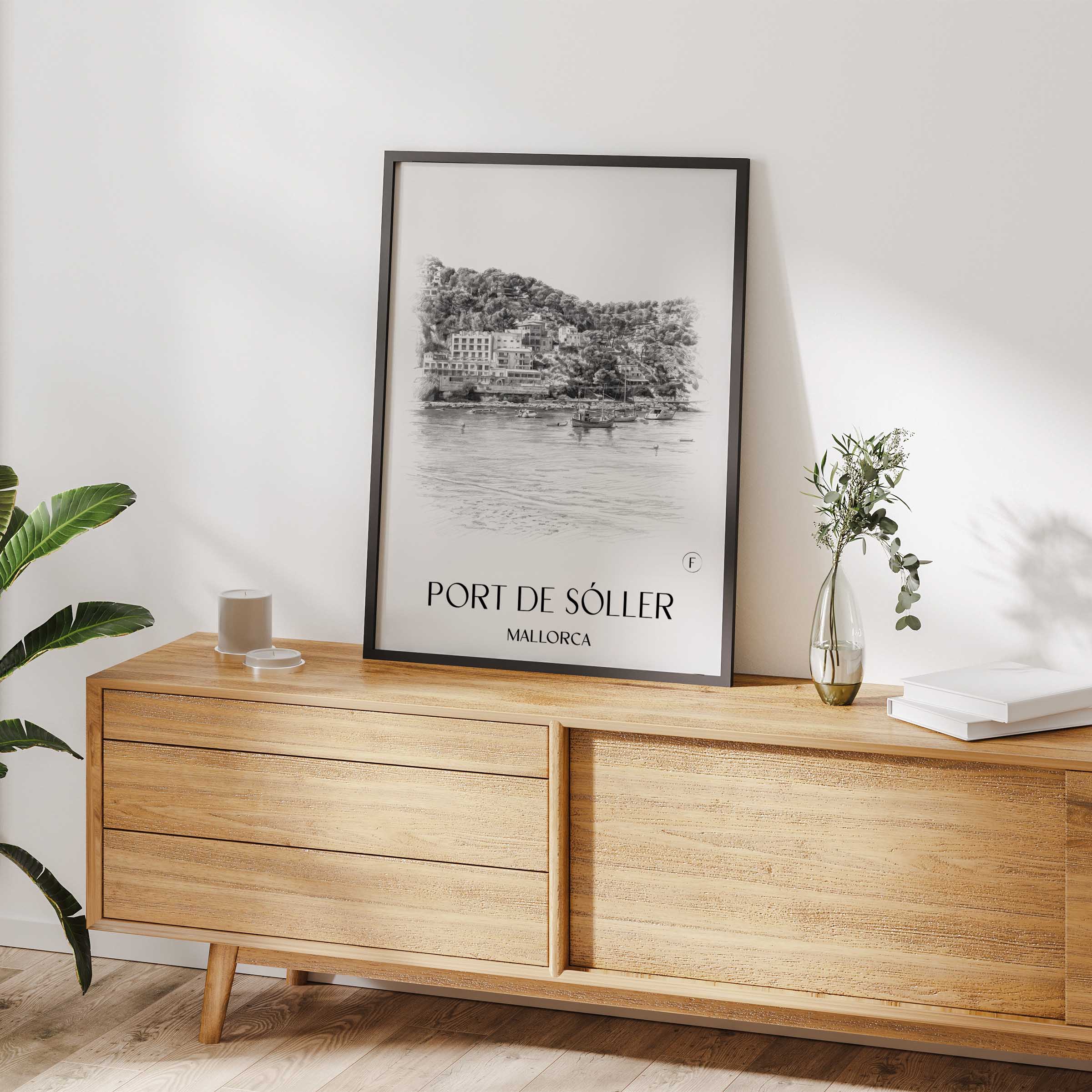 port-de-sóller-mallorca-spanien-poster-bleistift-zeichnung-drawing