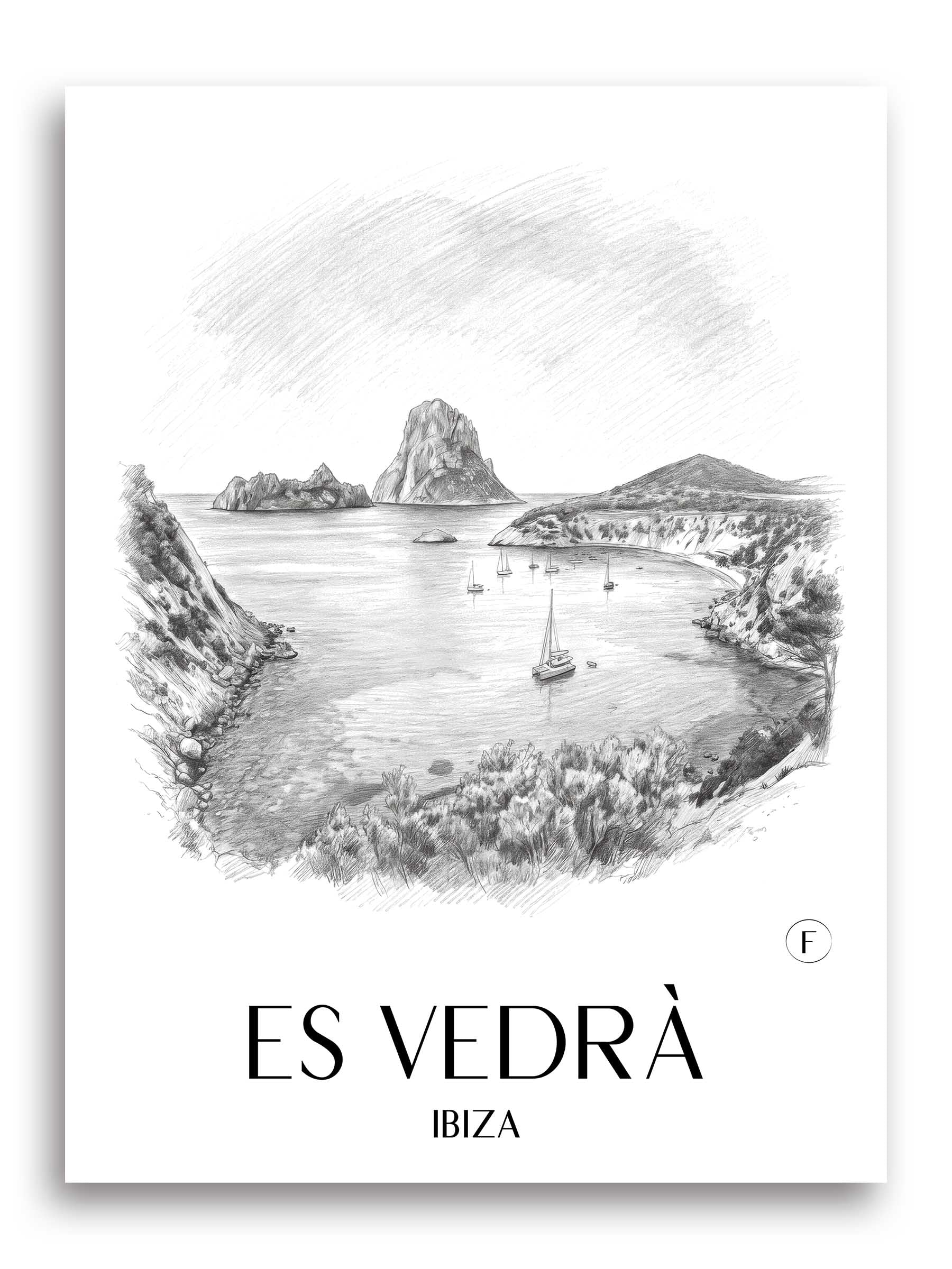 Es Vedrà Poster - Ibiza - Spanien Kunstdruck - Zeichnung von A4 bis A1