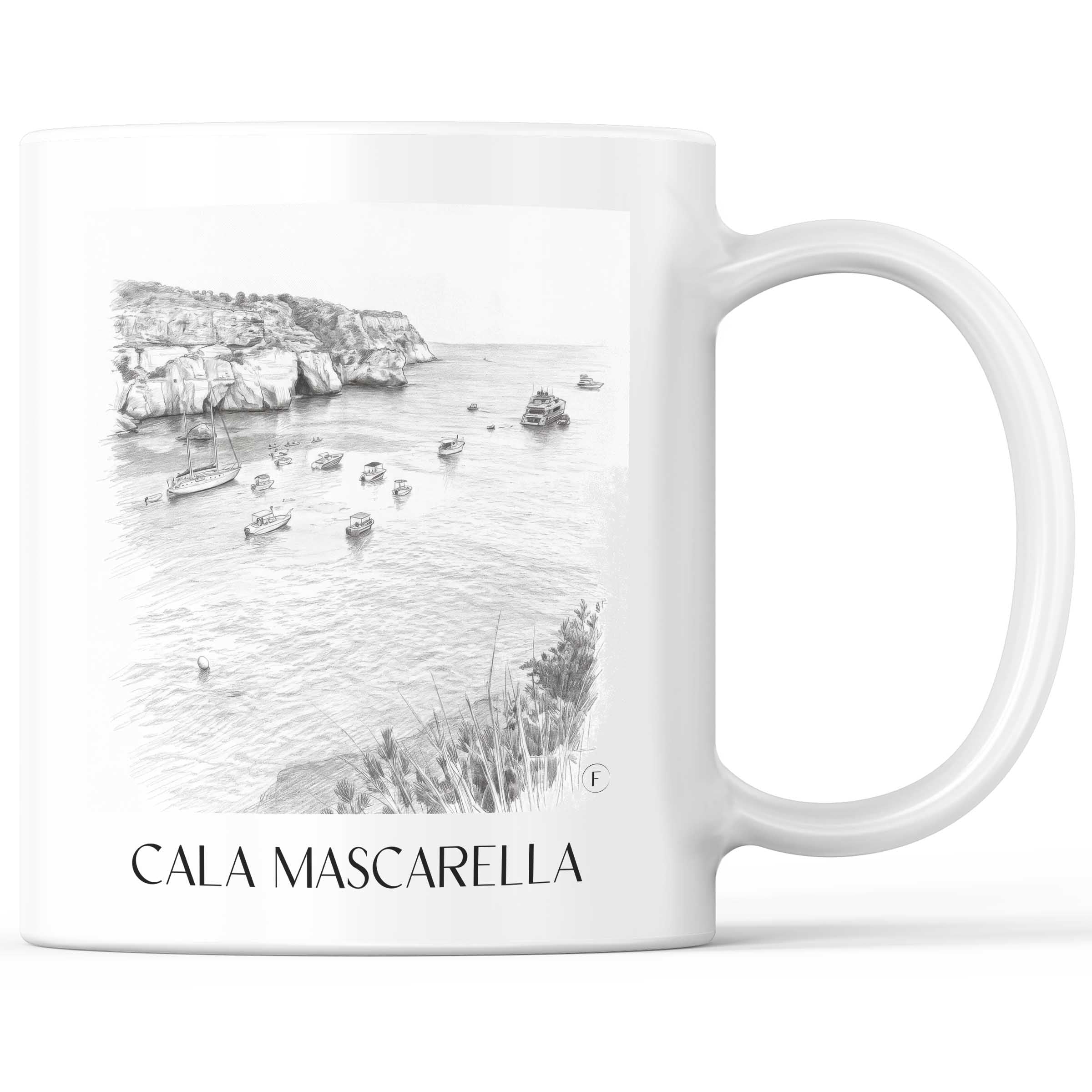 Cala Mascarella Kaffeebecher - Menorca - Spanien Becher - Kaffeetasse im Zeichnung Stil