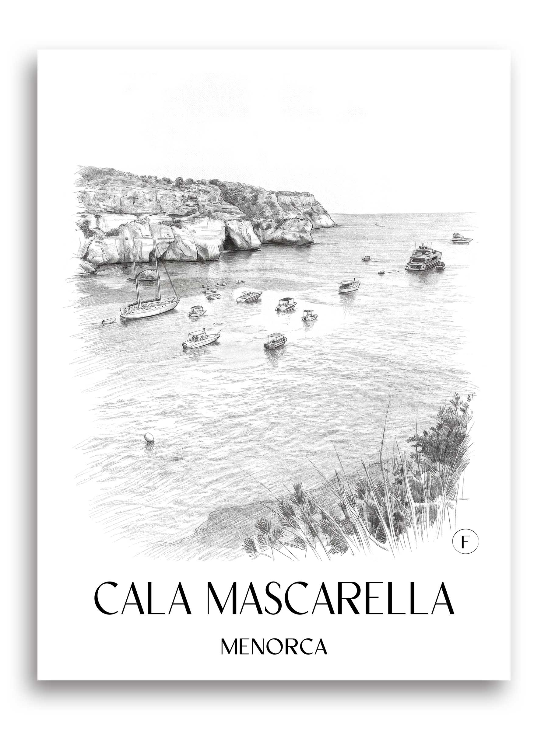 Cala Mascarella Poster - Menorca - Spanien Kunstdruck - Zeichnung von A4 bis A1