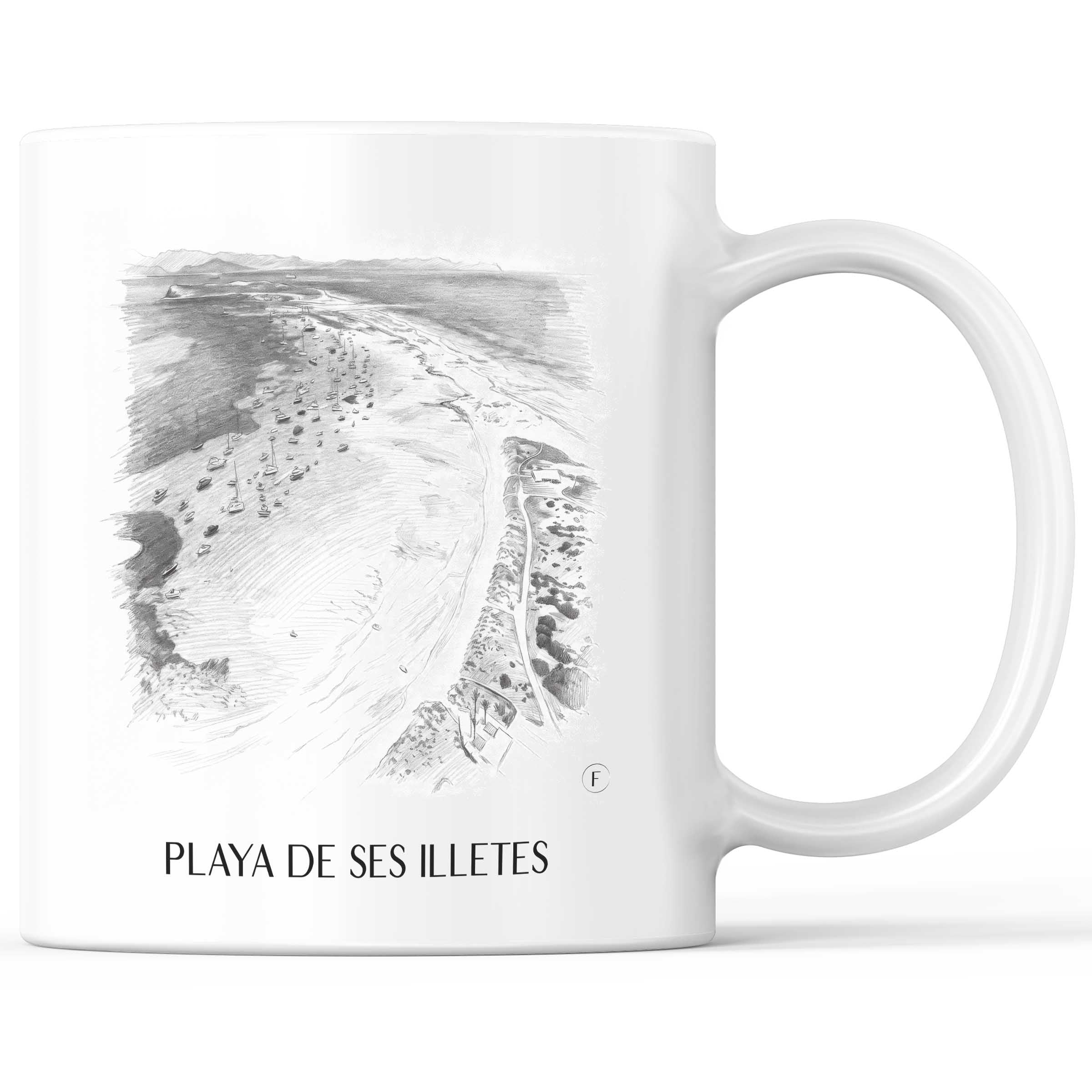 Playa de Ses Illetes Kaffeebecher - Formentera - Spanien Becher - Kaffeetasse im Zeichnung Stil