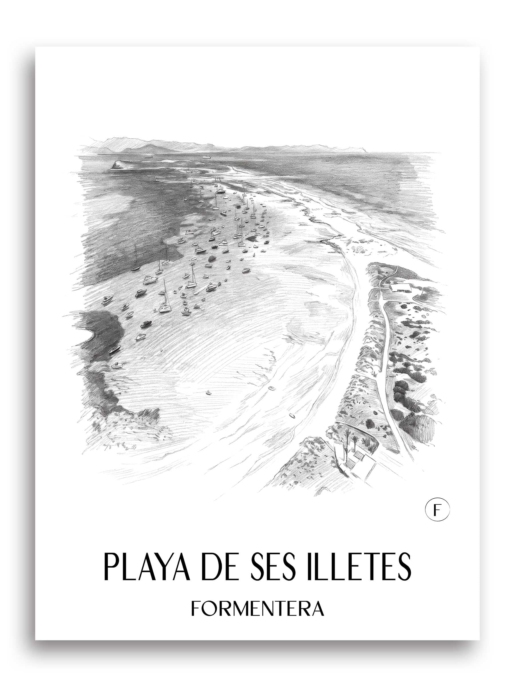 Playa de Ses Illetes Poster - Formentera - Spanien Kunstdruck - Zeichnung von A4 bis A1