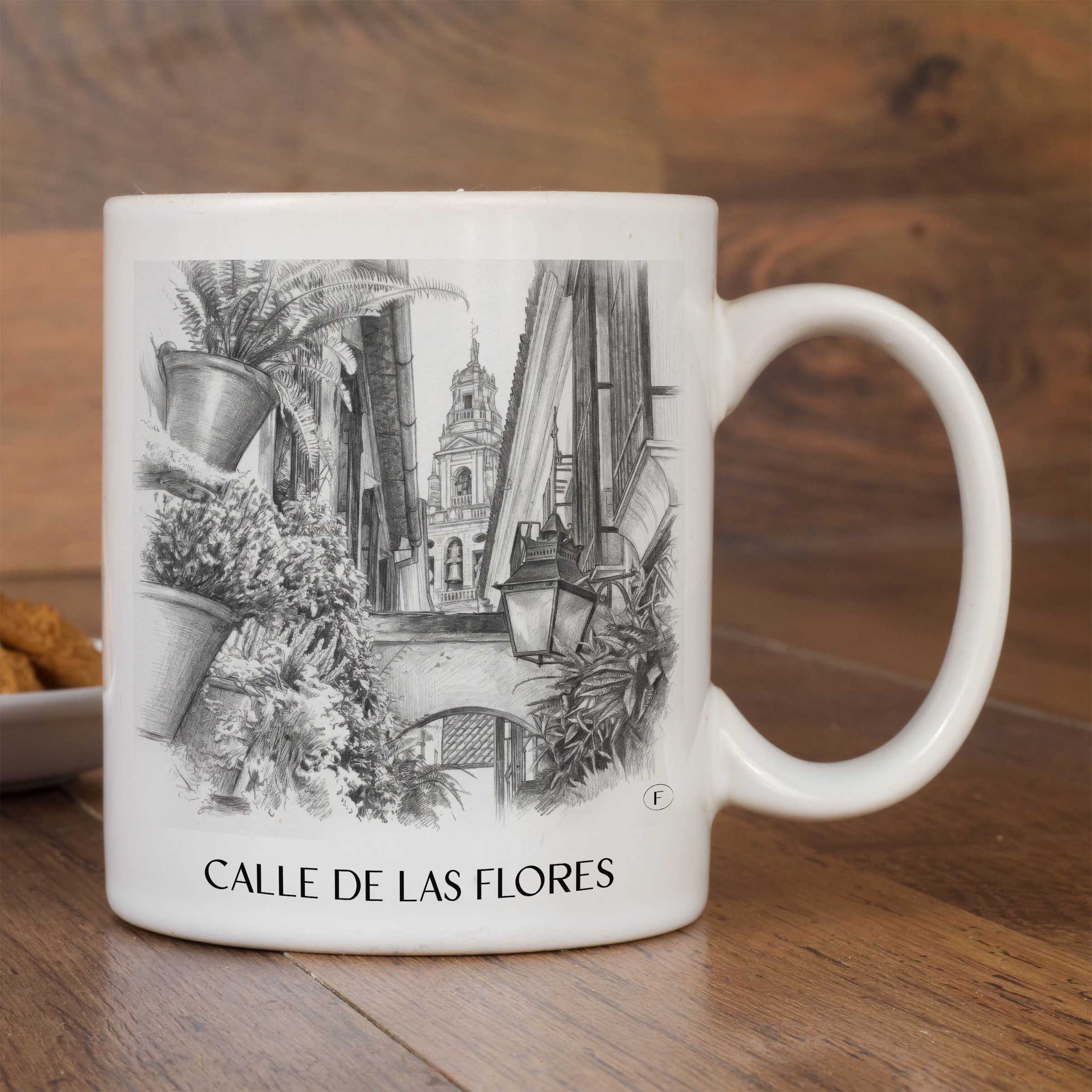 calle-de-las-flores-córdoba-spanien-kaffeebecher-bleistift-zeichnung-drawing