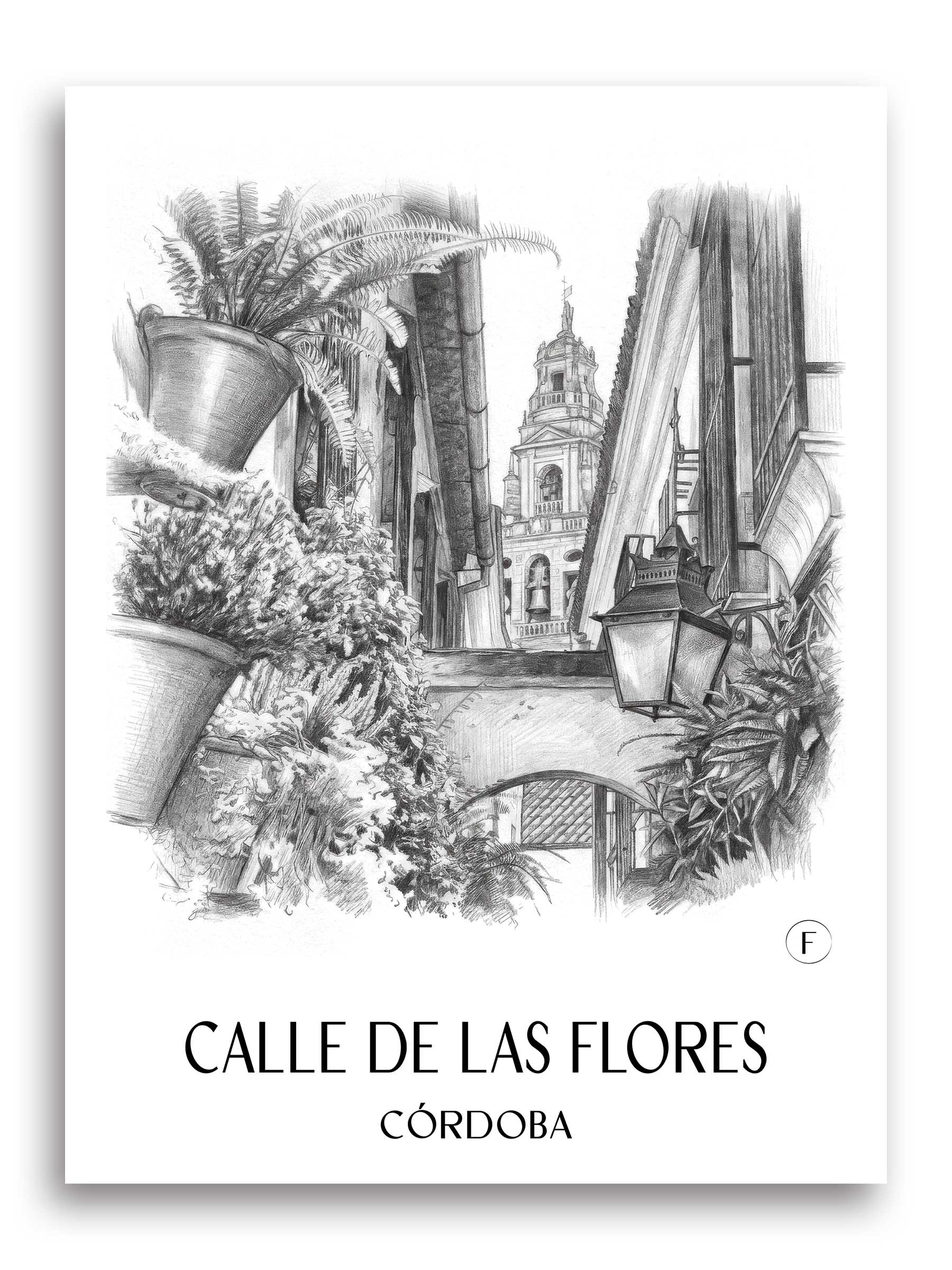 calle-de-las-flores-córdoba-spanien-poster-bleistift-zeichnung-drawing
