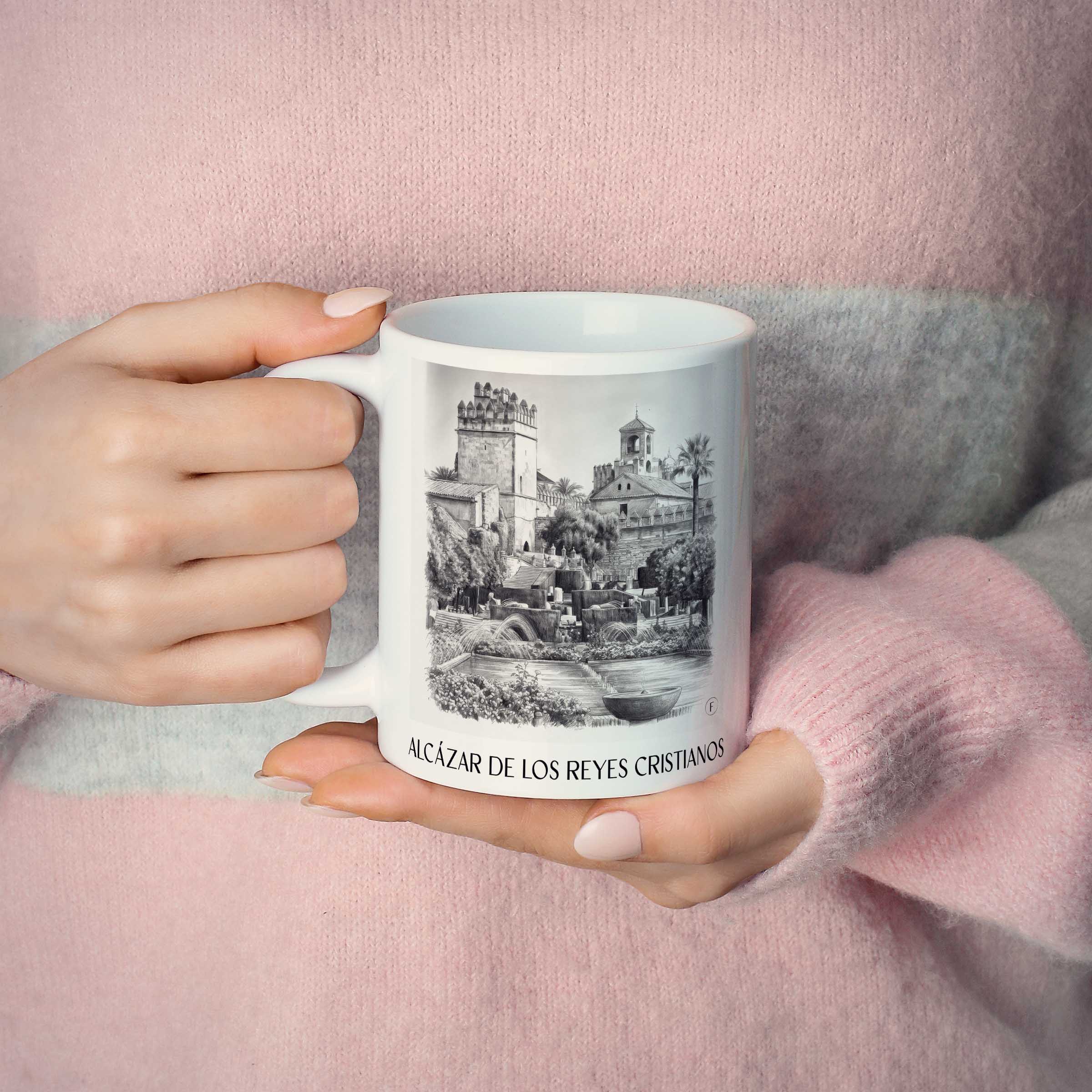 alcázar-de-los-reyes-cristianos-córdoba-spanien-kaffeebecher-bleistift-zeichnung-drawing