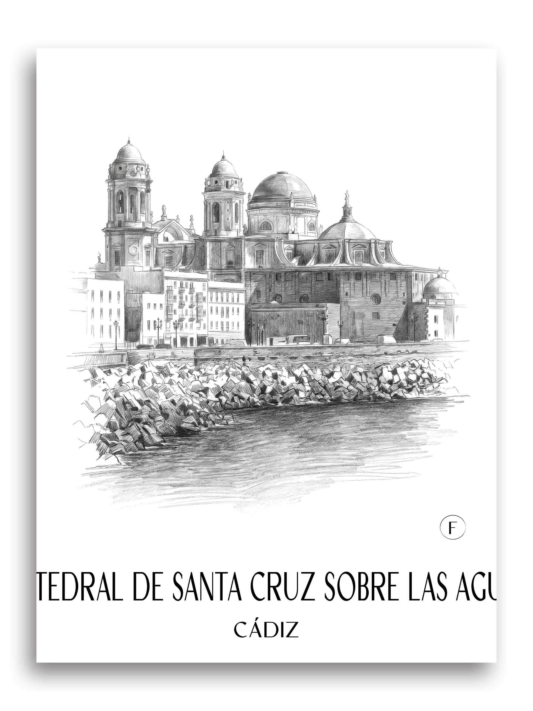 catedral-de-santa-cruz-sobre-las-aguas-cádiz-spanien-poster-bleistift-zeichnung-drawing