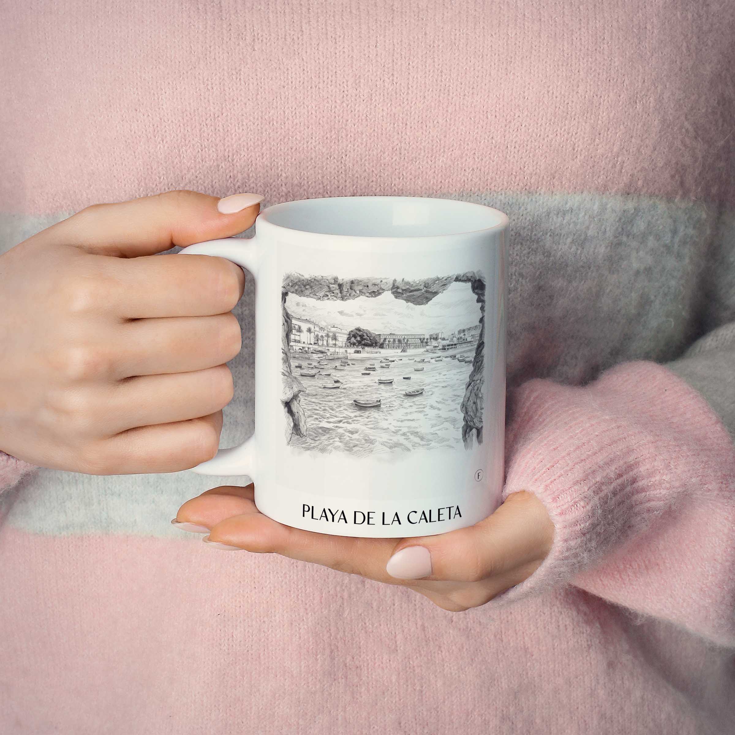playa-de-la-caleta-cádiz-spanien-kaffeebecher-bleistift-zeichnung-drawing