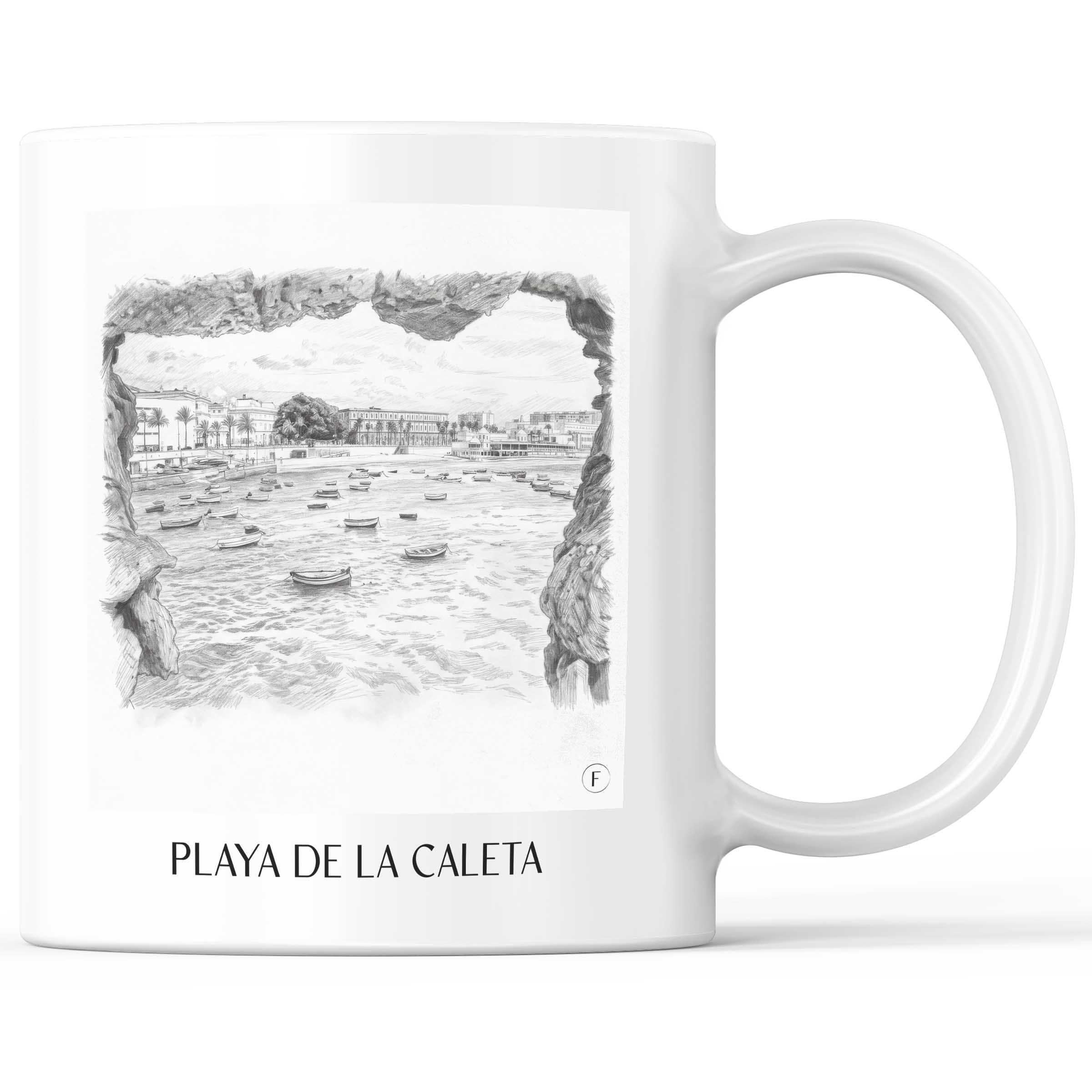 Playa de La Caleta Kaffeebecher - Cádiz - Spanien Becher - Kaffeetasse im Zeichnung Stil