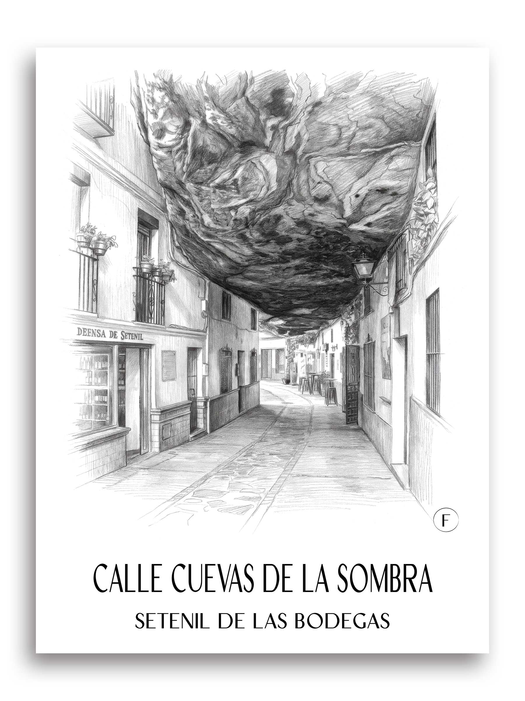 Calle Cuevas de la Sombra Poster - Setenil de las Bodegas - Spanien Kunstdruck - Zeichnung von A4 bis A1