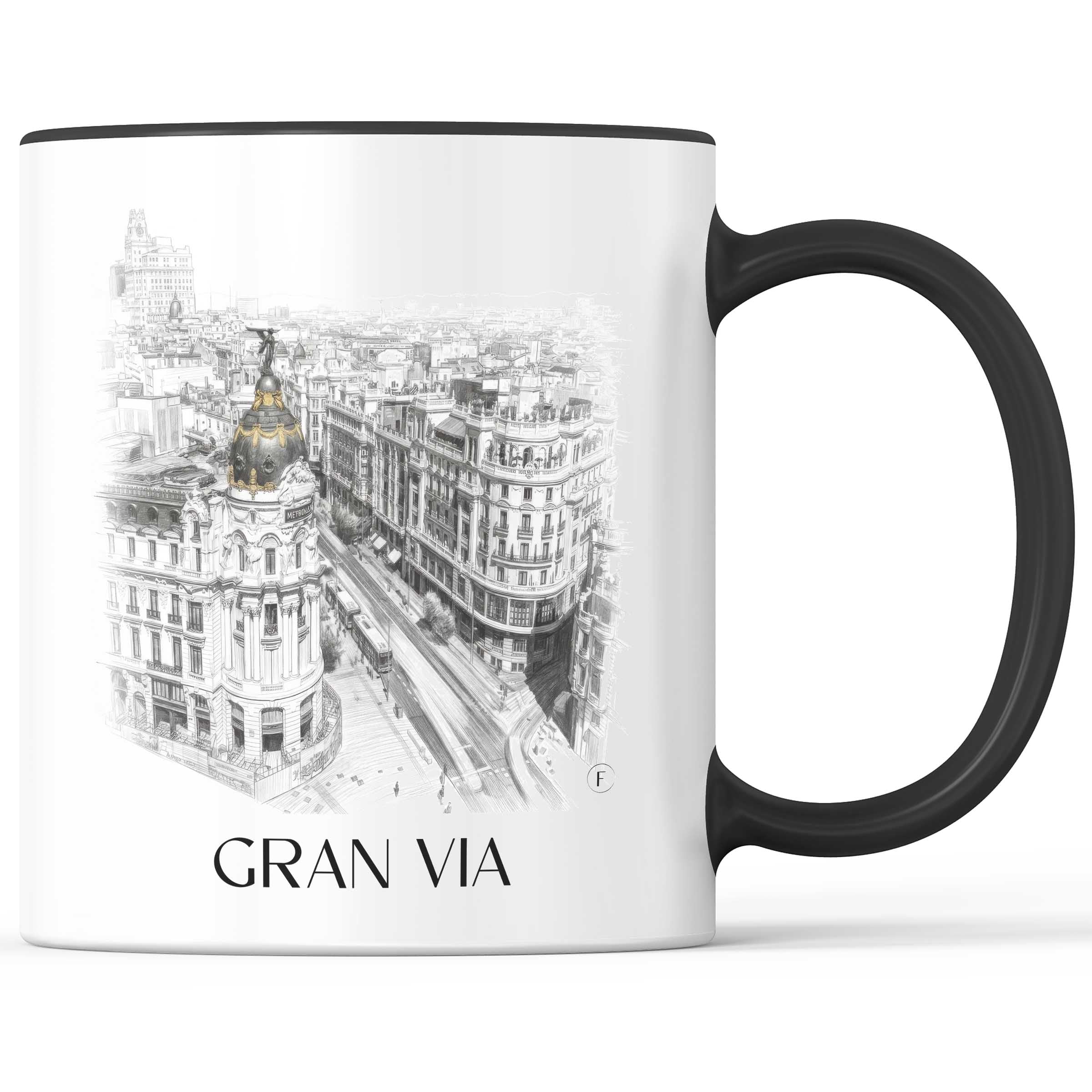 Gran Vía Kaffeebecher - Madrid - Spanien Becher - Kaffeetasse im Zeichnung Stil