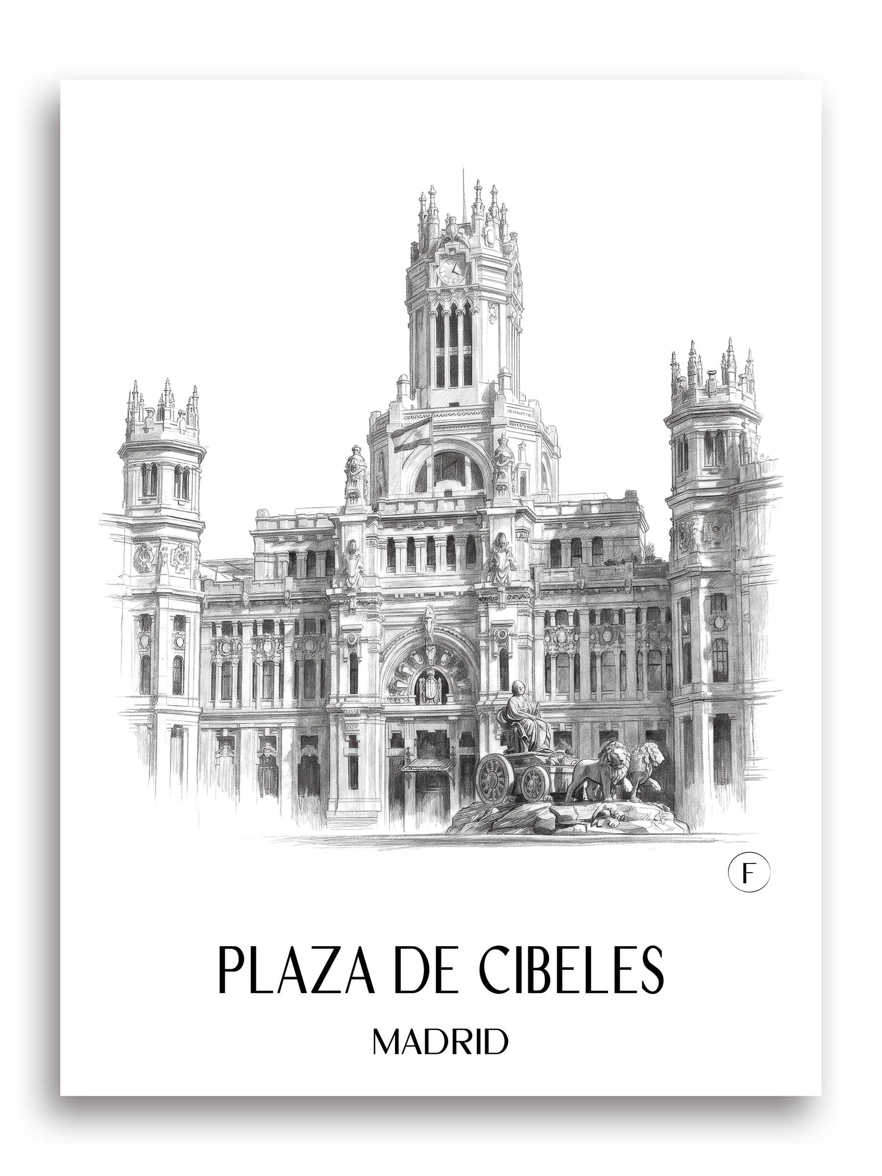 Plaza de Cibeles Poster - Madrid - Spanien Kunstdruck - Zeichnung von A4 bis A1
