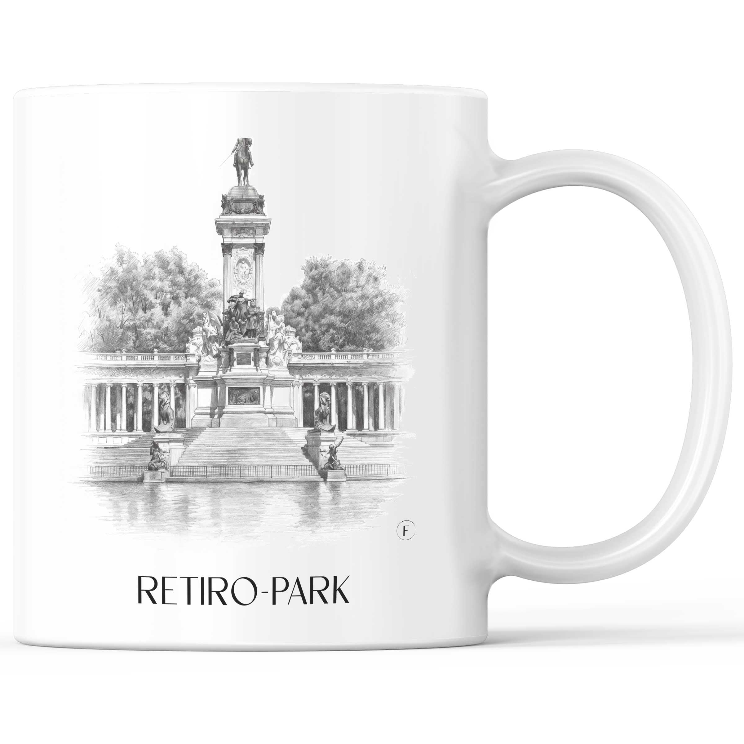 Retiro Park Kaffeebecher - Madrid - Spanien Becher - Kaffeetasse im Zeichnung Stil