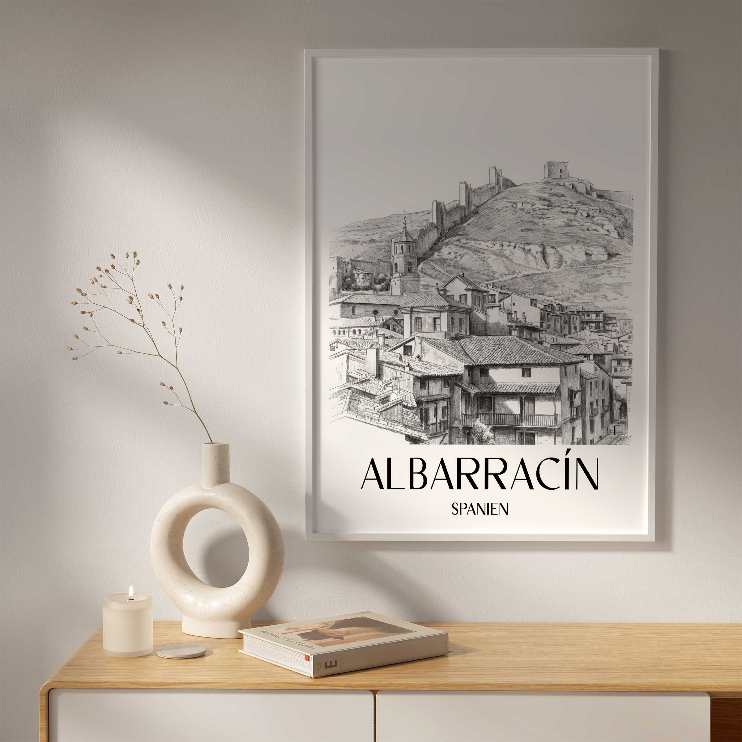 albarracín-spanien-spanien-poster-bleistift-zeichnung-drawing