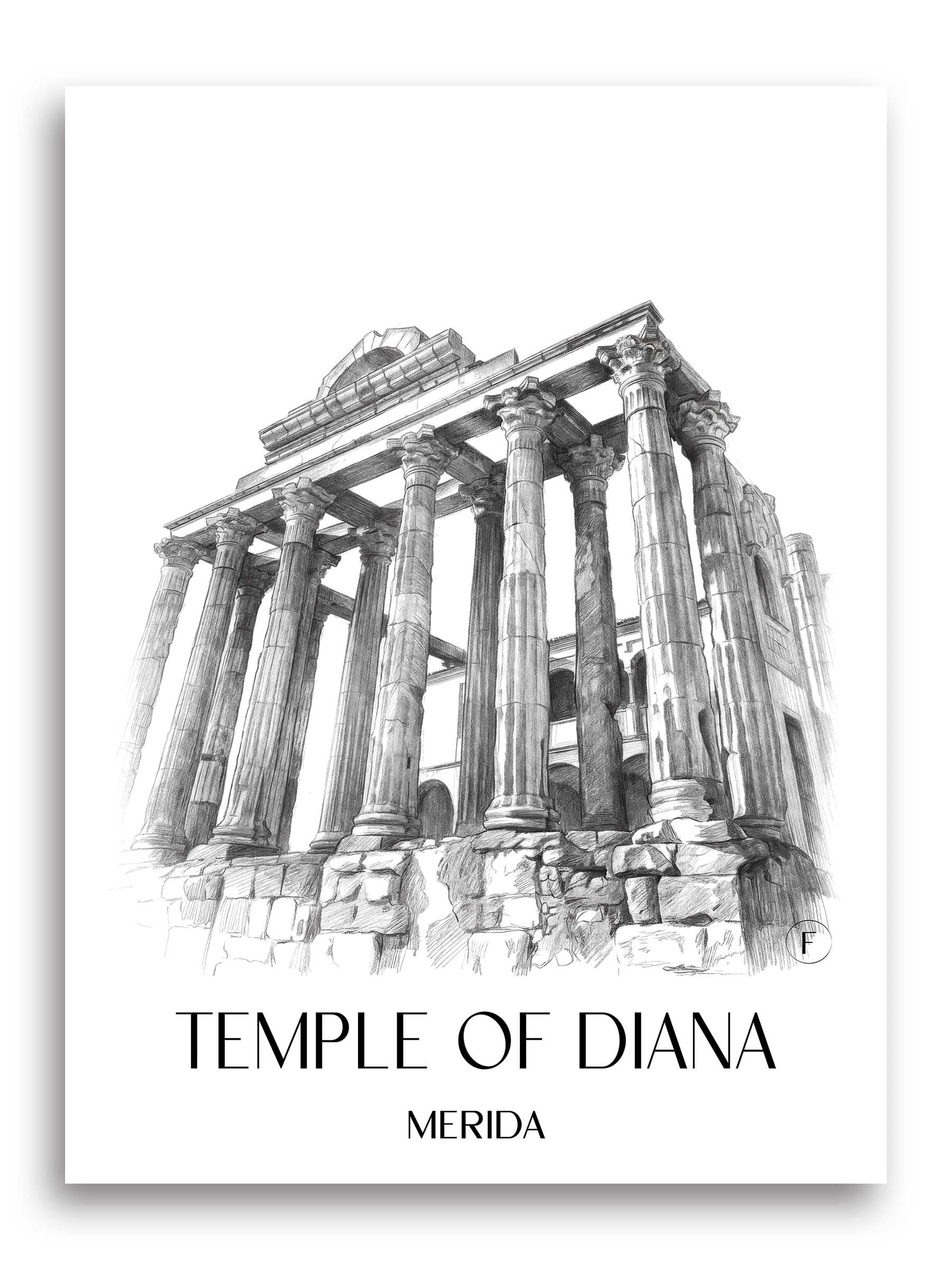 Templo de Diana Poster - Mérída - Spanien Kunstdruck - Zeichnung von A4 bis A1
