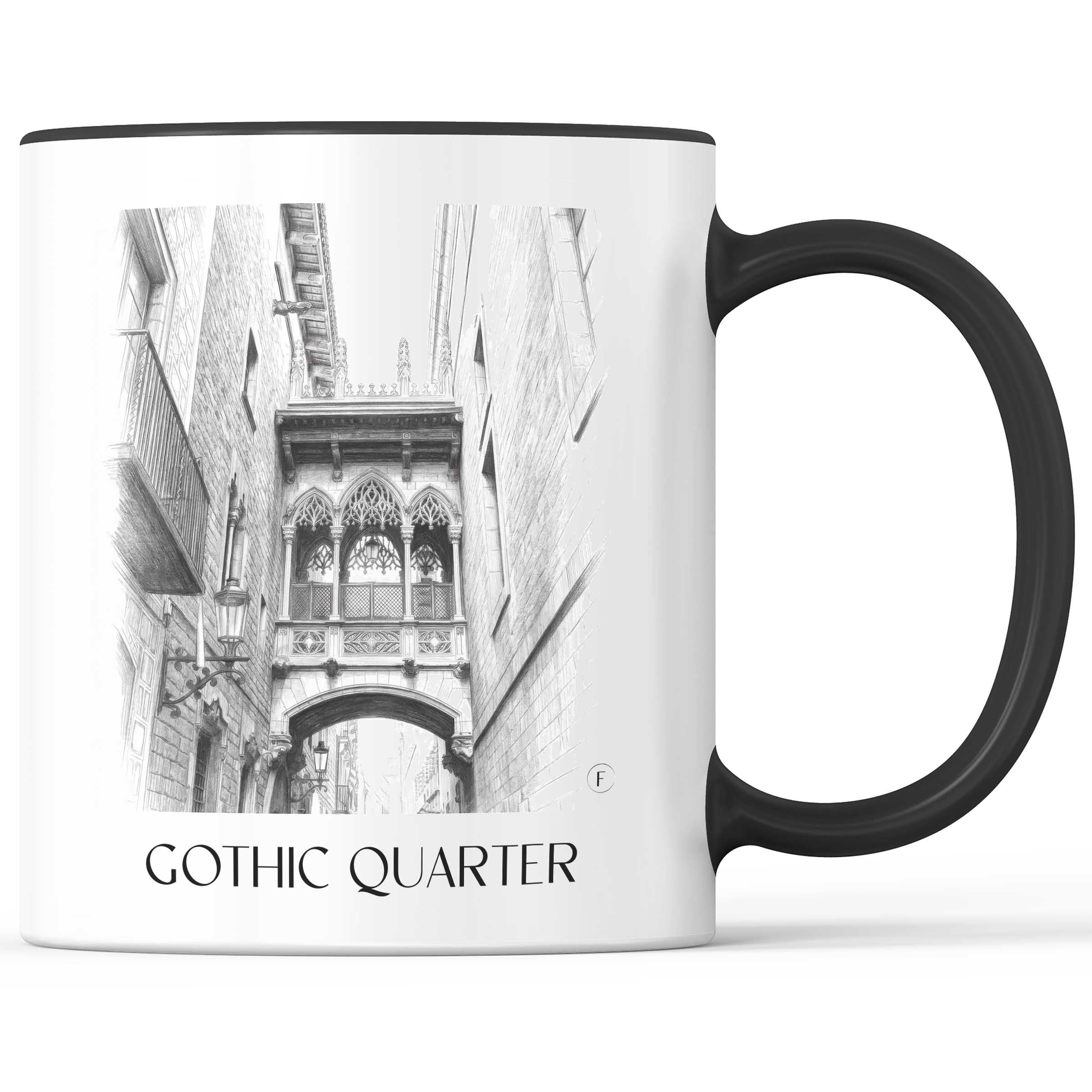 Barri Gòtic Kaffeebecher - Barcelona - Spanien Becher - Kaffeetasse im Zeichnung Stil