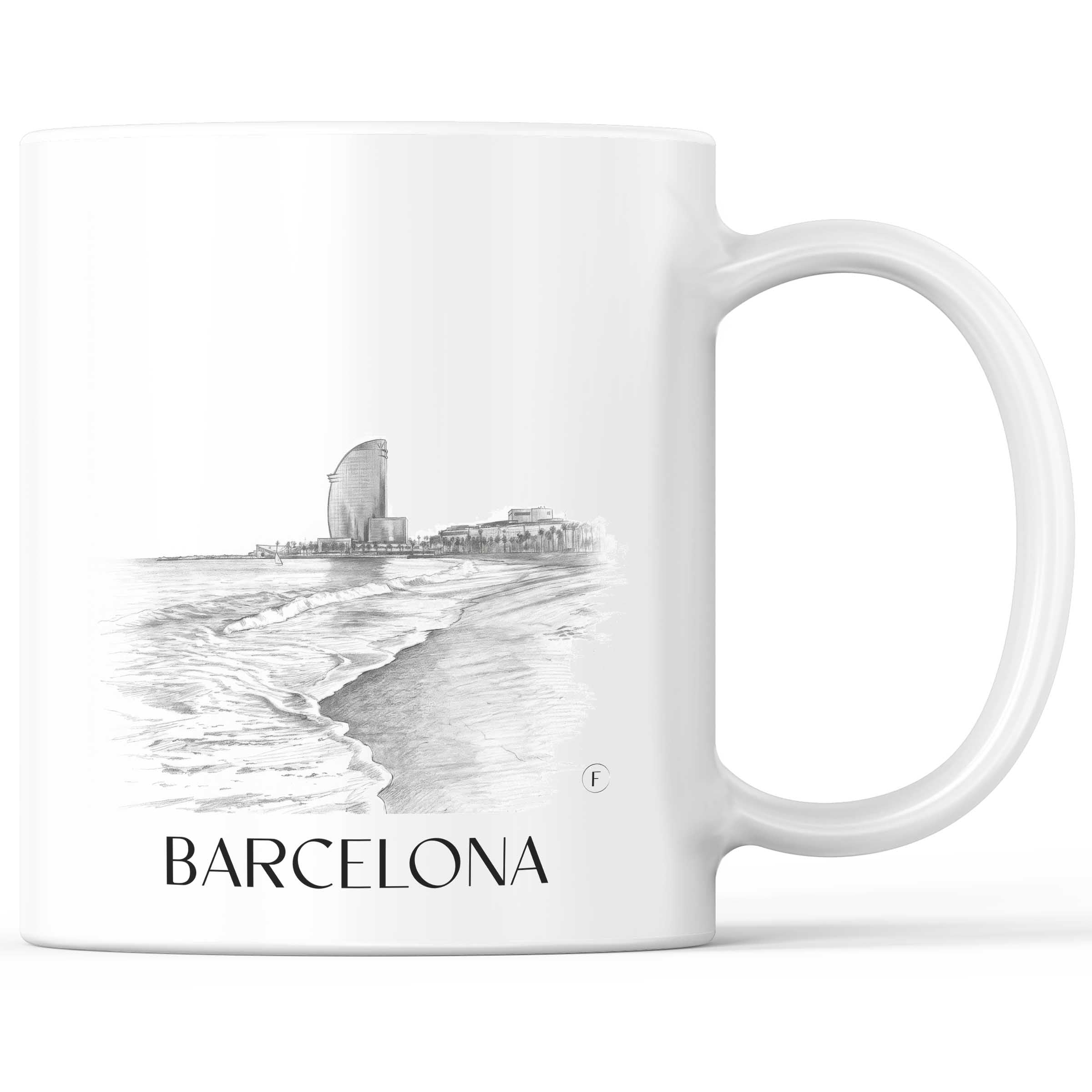 Barcelona Kaffeebecher - Spanien - Spanien Becher - Kaffeetasse im Zeichnung Stil
