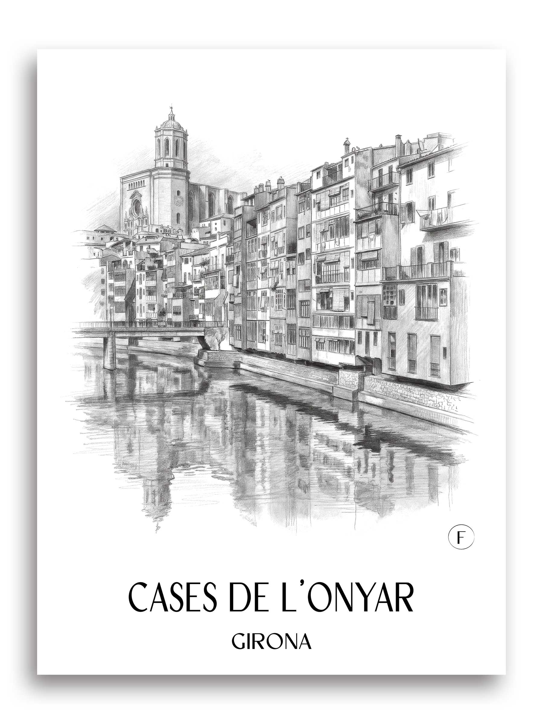 cases-de-l'onyar-girona-spanien-poster-bleistift-zeichnung-drawing
