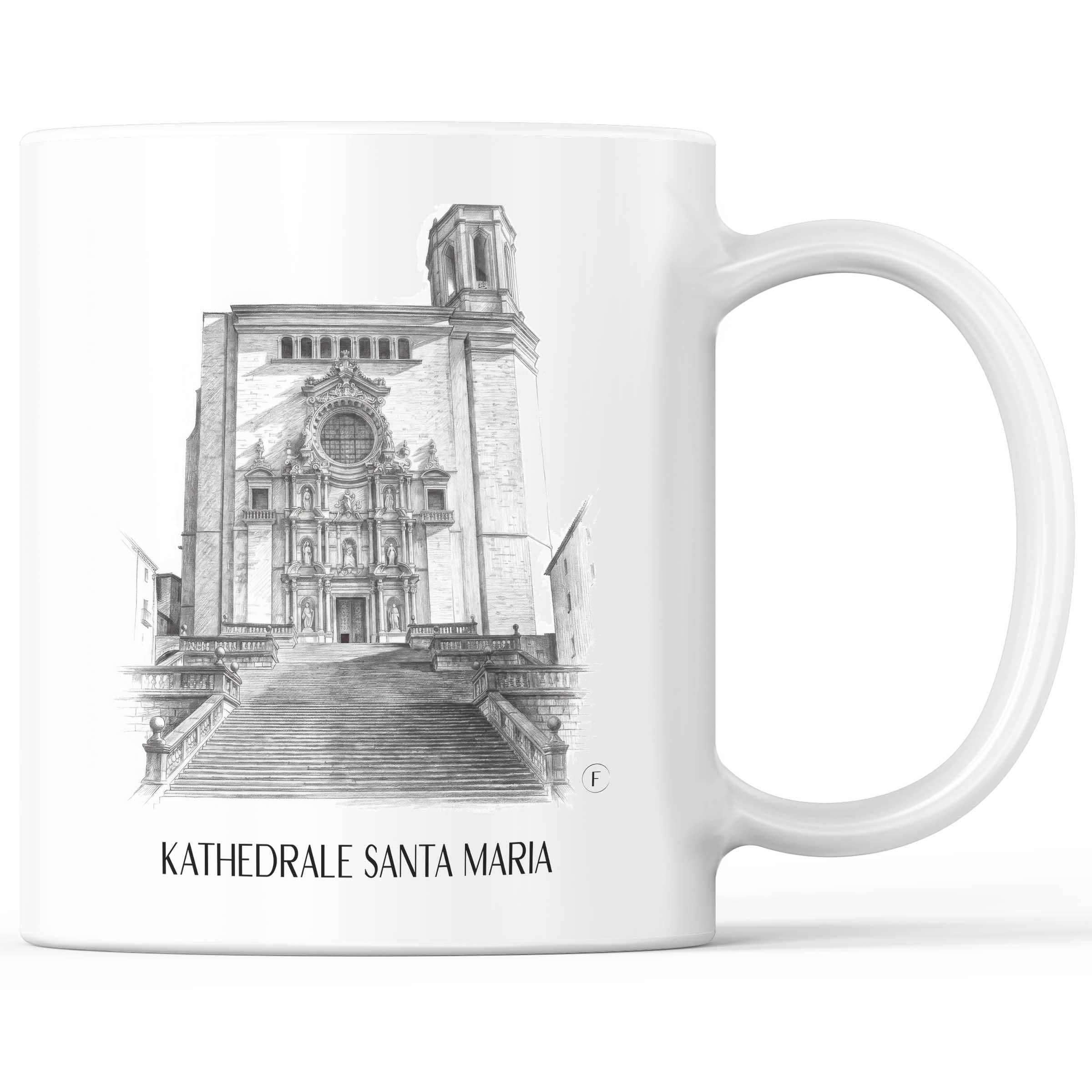 Kathedrale von Girona Kaffeebecher - Spanien - Spanien Becher - Kaffeetasse im Zeichnung Stil