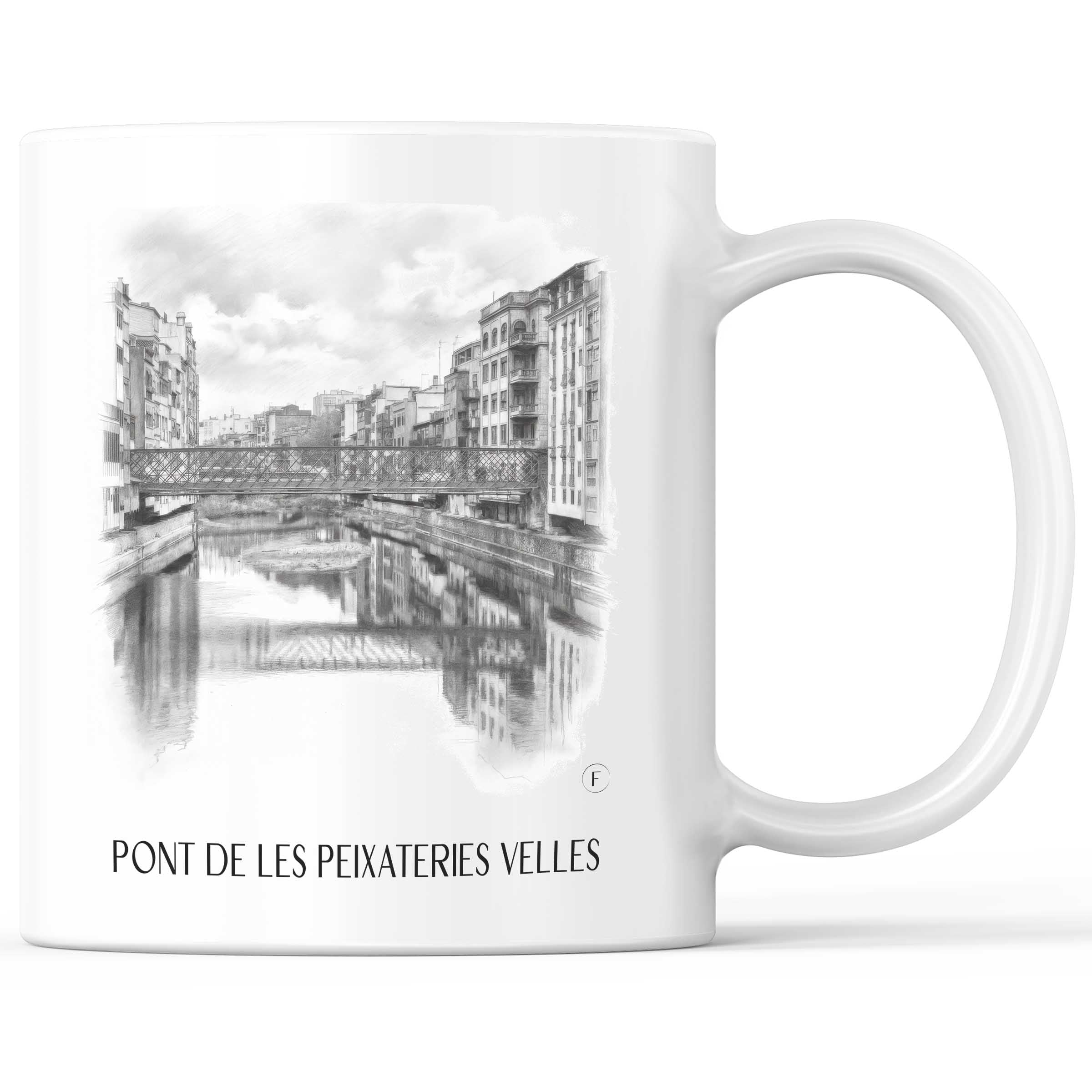 Pont de les Peixateries Velles Kaffeebecher - Girona - Spanien Becher - Kaffeetasse im Zeichnung Stil