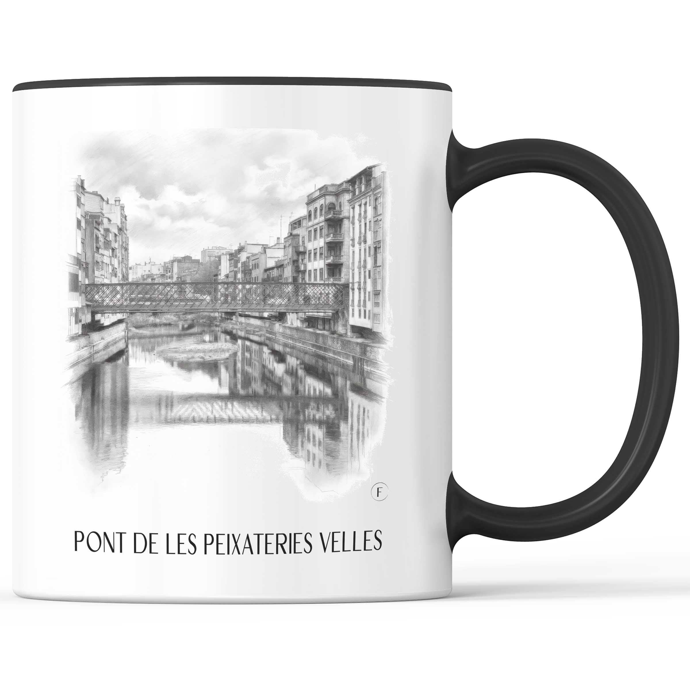 Pont de les Peixateries Velles Kaffeebecher - Girona - Spanien Becher - Kaffeetasse im Zeichnung Stil