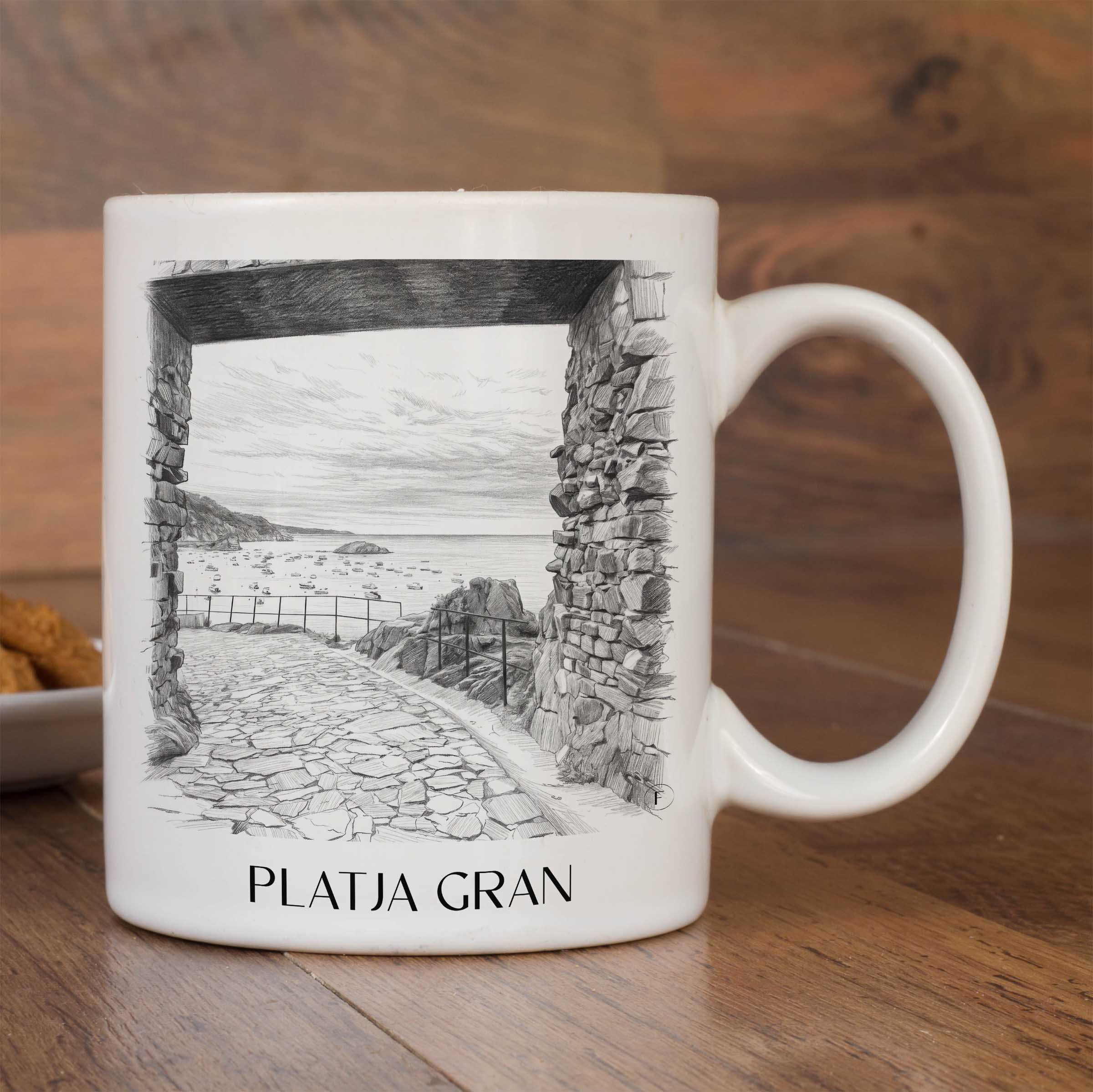 platja-gran-tossa-de-mar-spanien-kaffeebecher-bleistift-zeichnung-drawing