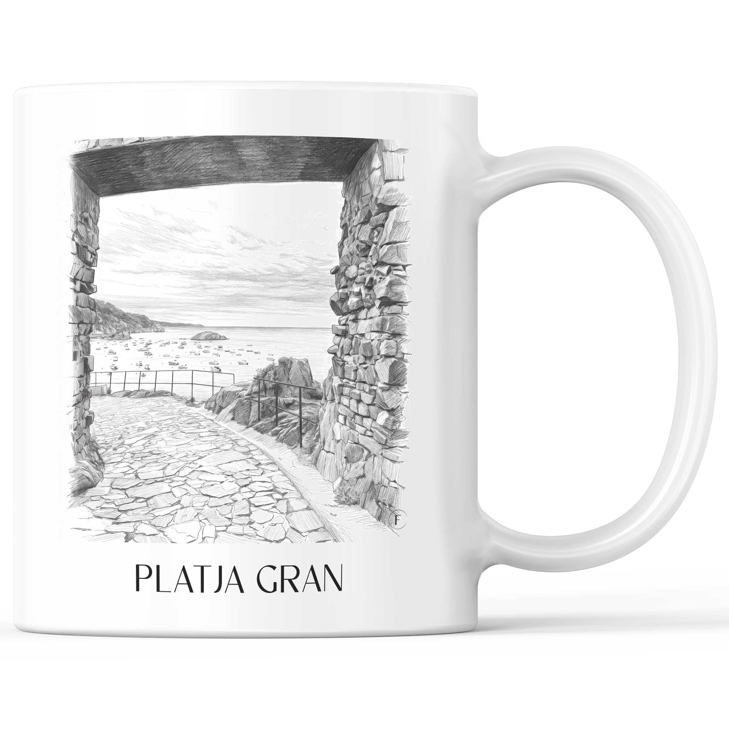 Platja Gran Kaffeebecher - Tossa de Mar - Spanien Becher - Kaffeetasse im Zeichnung Stil