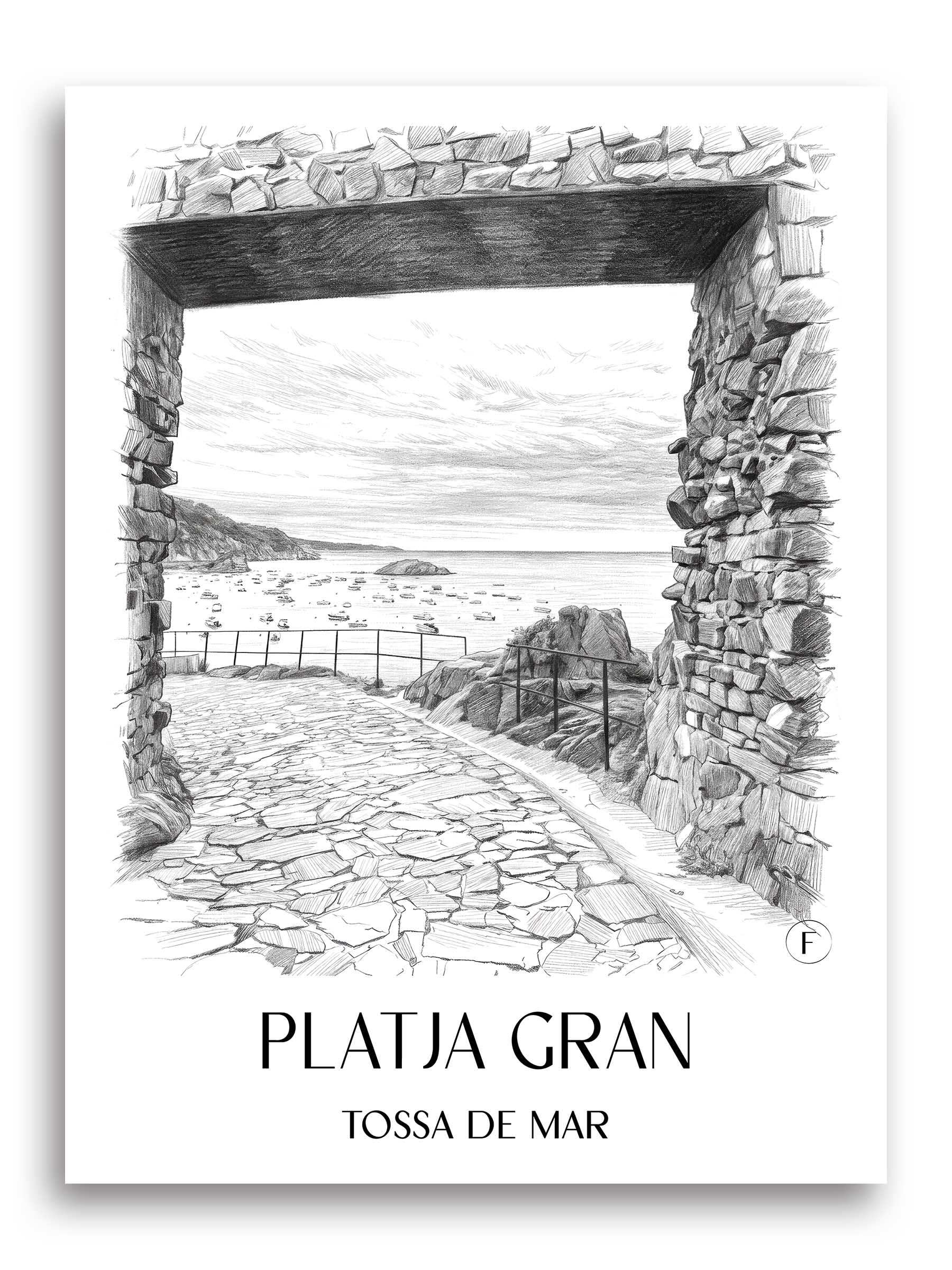 Platja Gran Poster - Tossa de Mar - Spanien Kunstdruck - Zeichnung von A4 bis A1