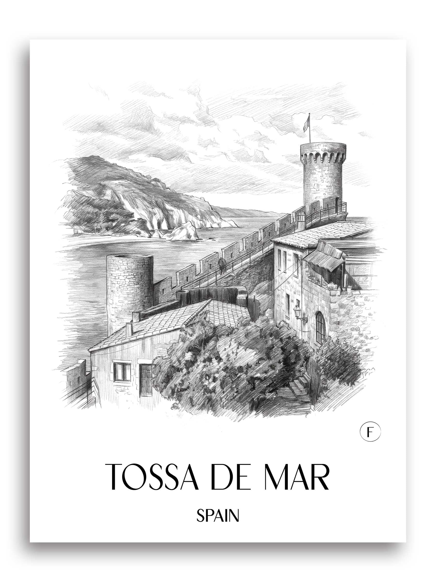 Tossa de Mar Poster - Spanien - Spanien Kunstdruck - Zeichnung von A4 bis A1