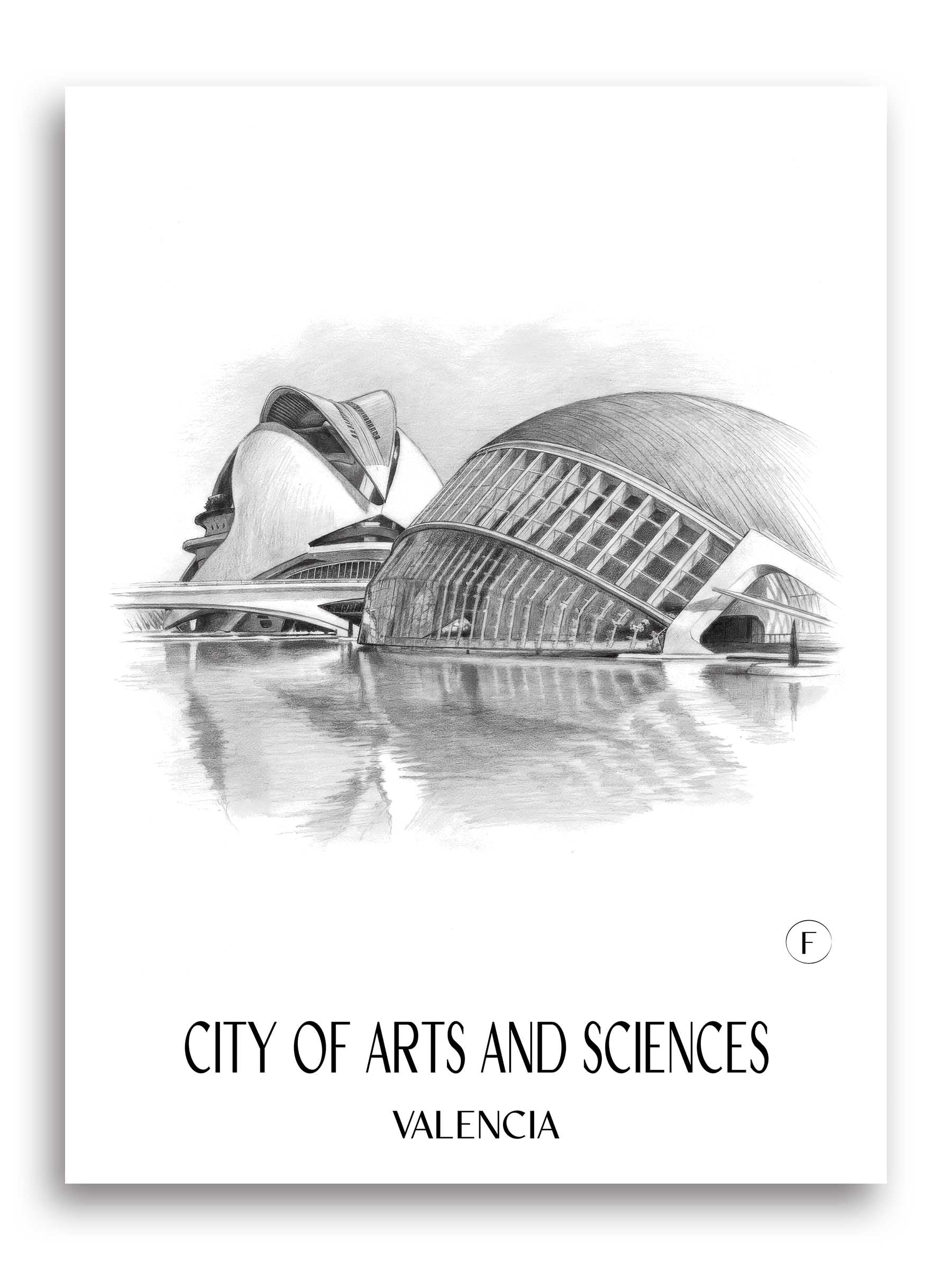Ciutat de les Arts i les Ciències Poster - Valencia - Spanien Kunstdruck - Zeichnung von A4 bis A1