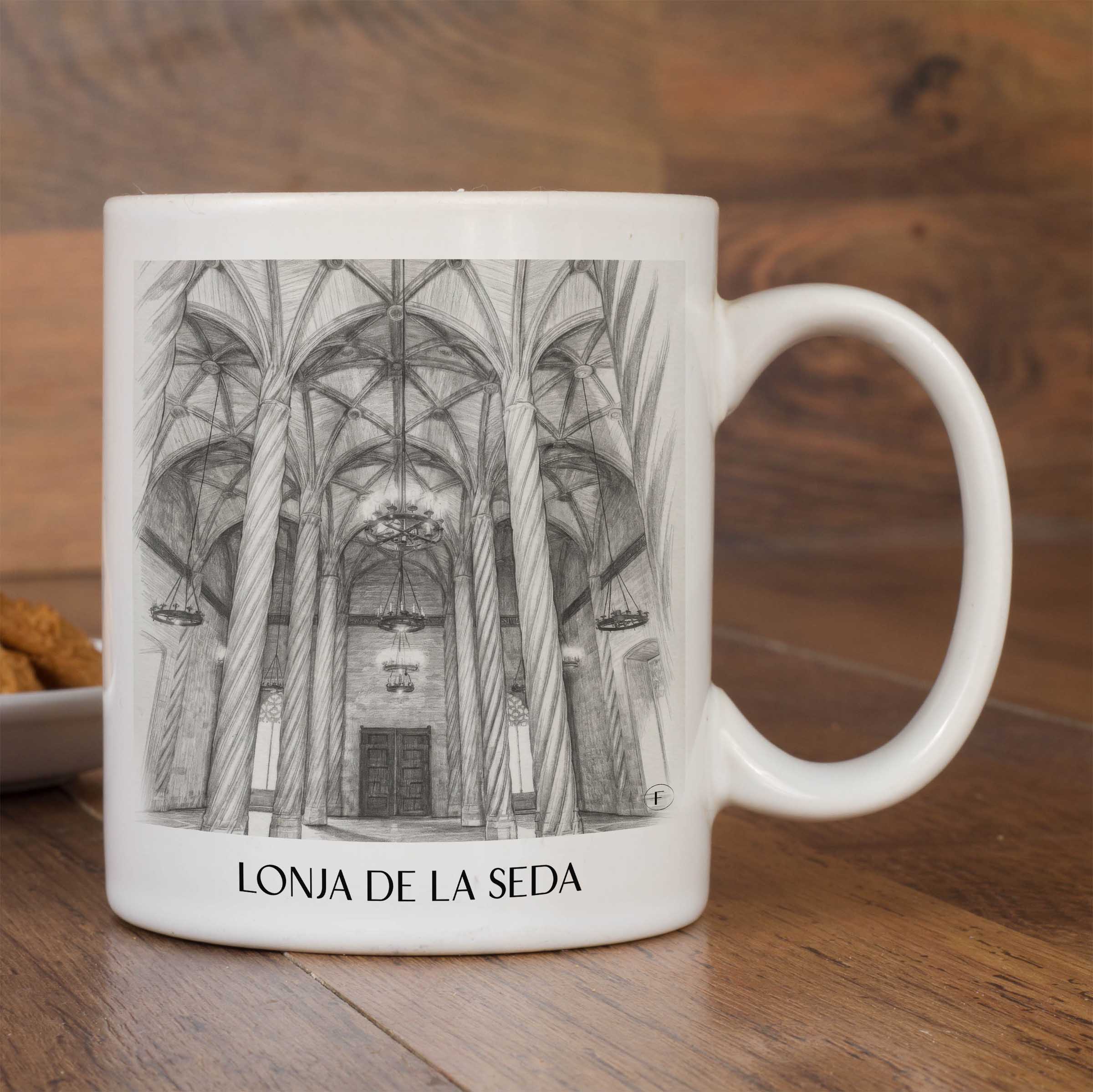 lonja-de-la-seda-valencia-spanien-kaffeebecher-bleistift-zeichnung-drawing