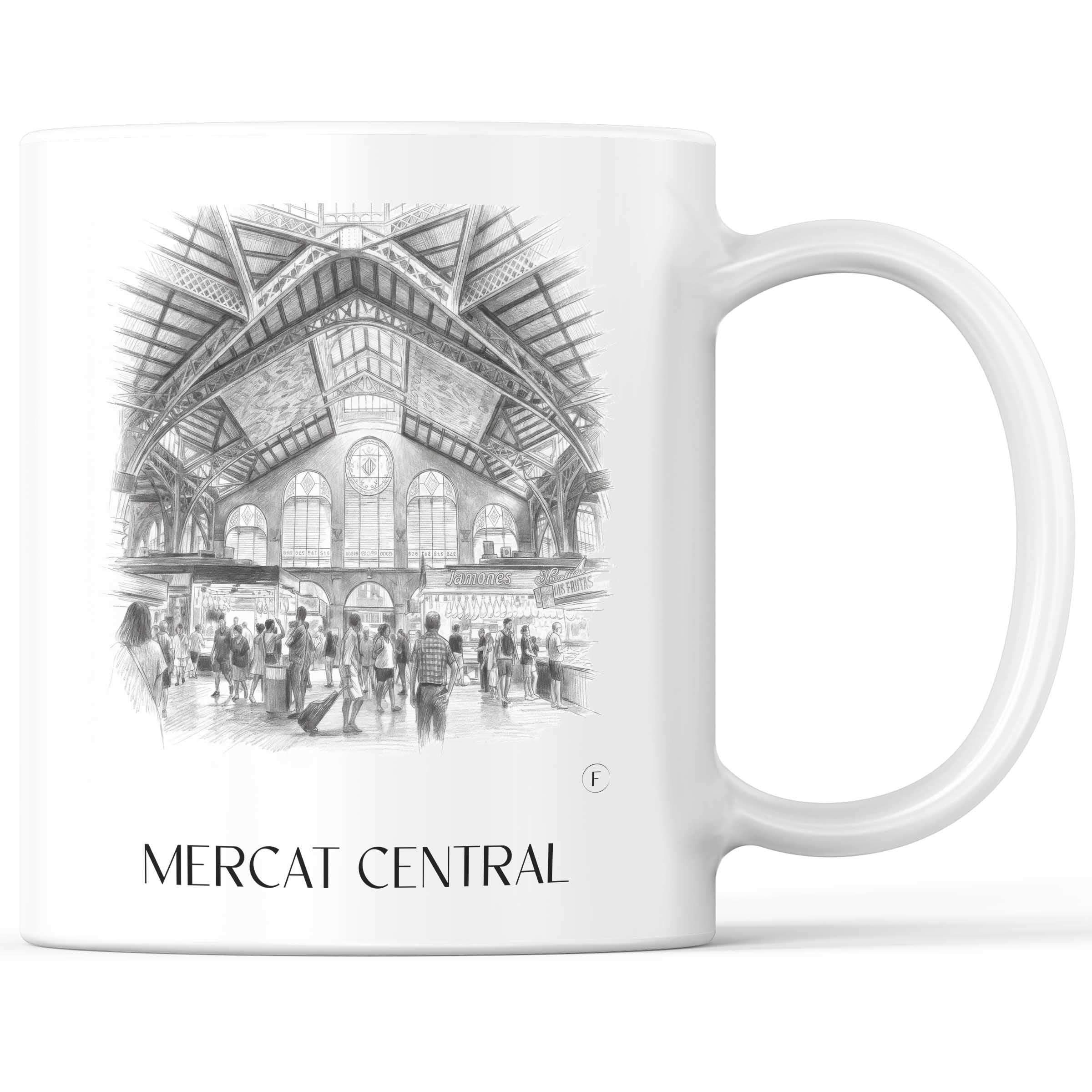 Mercat Central Kaffeebecher - Valencia - Spanien Becher - Kaffeetasse im Zeichnung Stil