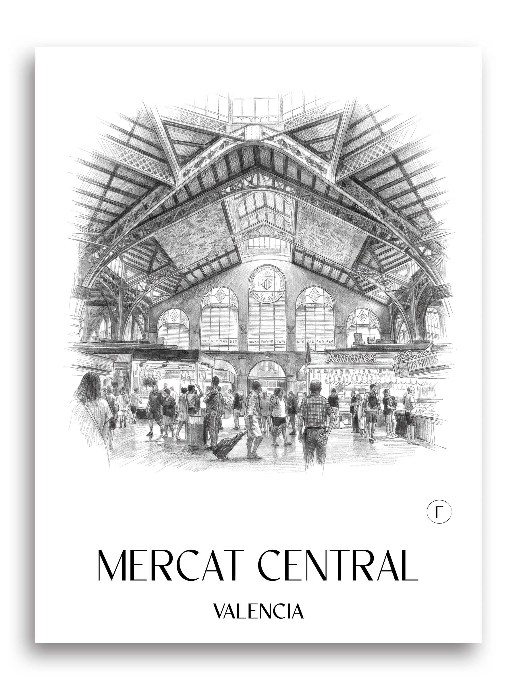 Mercat Central Poster - Valencia - Spanien Kunstdruck - Zeichnung von A4 bis A1