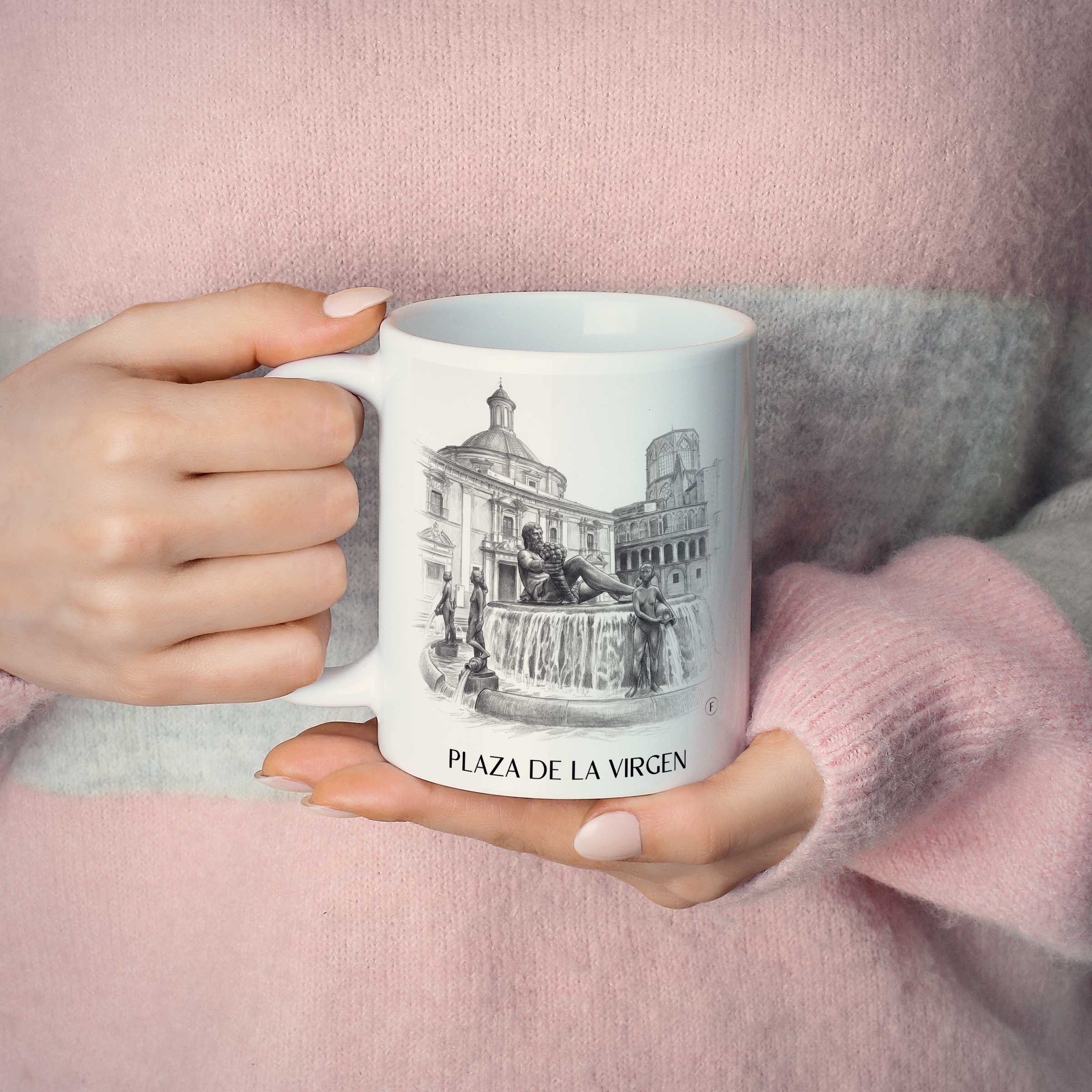 plaza-de-la-virgen-valencia-spanien-kaffeebecher-bleistift-zeichnung-drawing