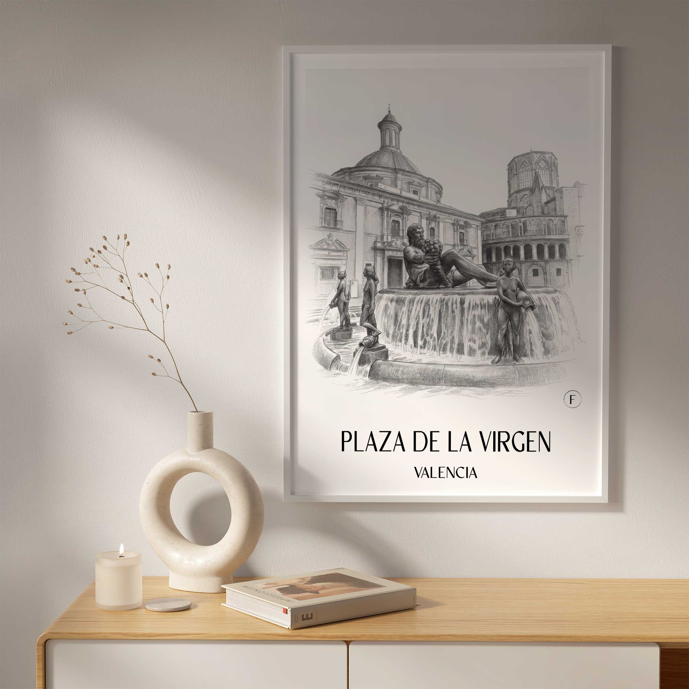 plaza-de-la-virgen-valencia-spanien-poster-bleistift-zeichnung-drawing