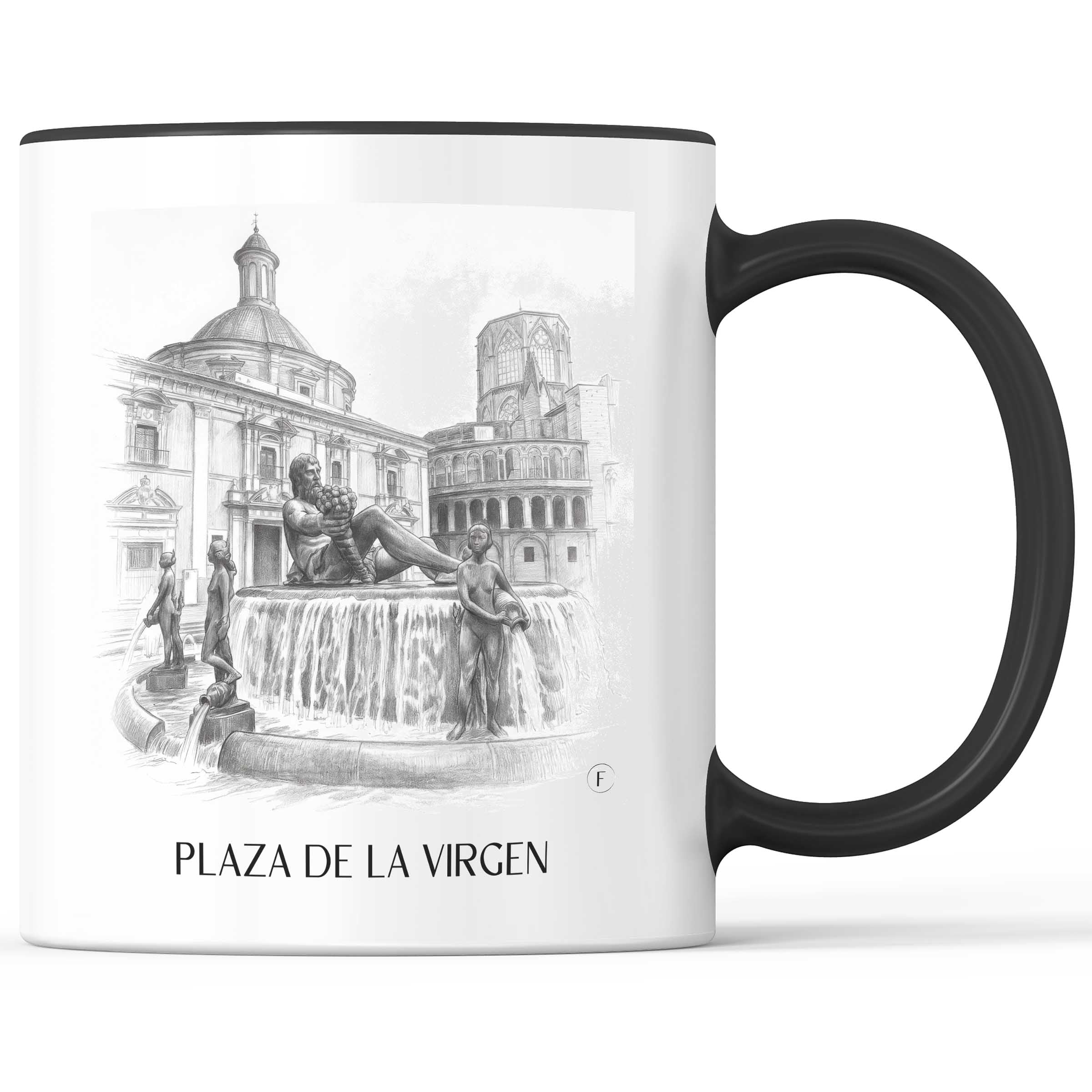 Plaza de la Virgen Kaffeebecher - Valencia - Spanien Becher - Kaffeetasse im Zeichnung Stil
