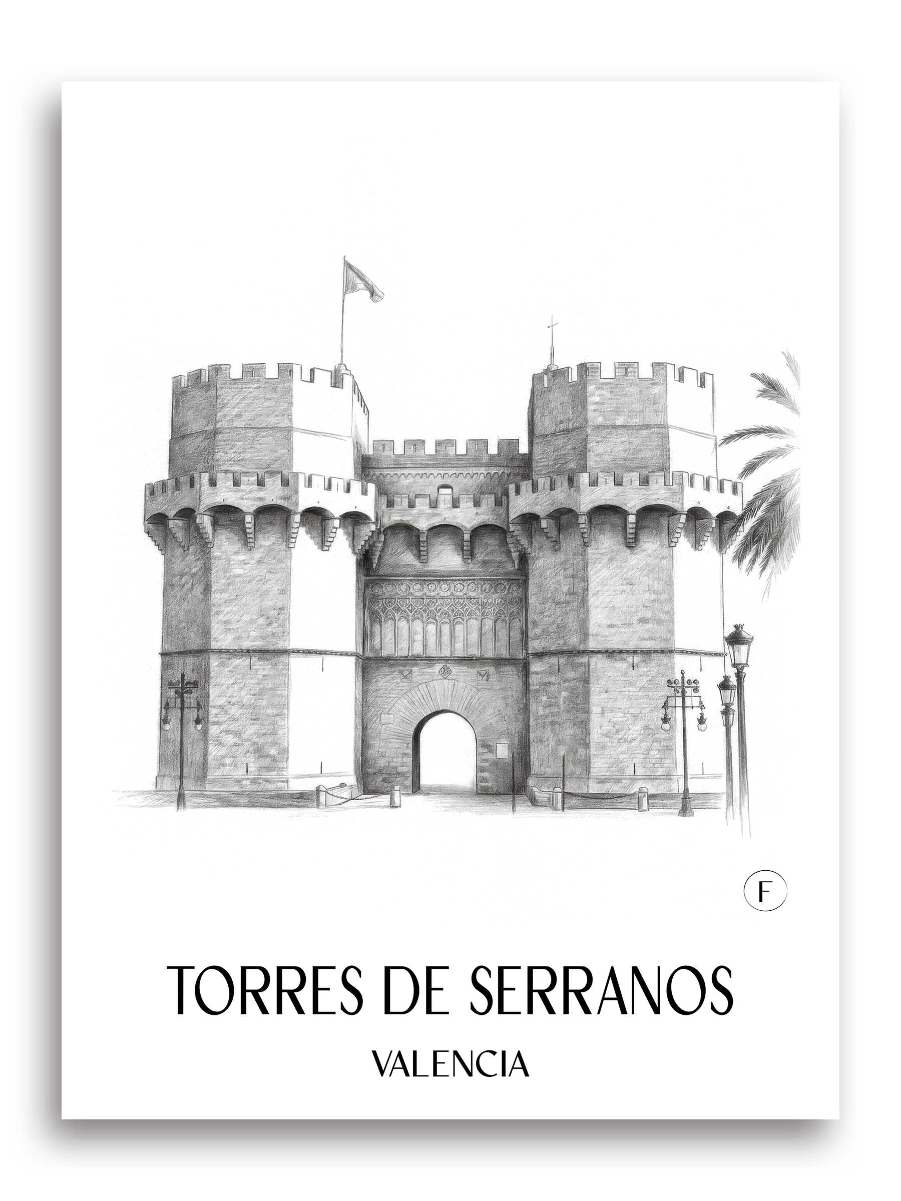 Torres de Serranos Poster - Valencia - Spanien Kunstdruck - Zeichnung von A4 bis A1